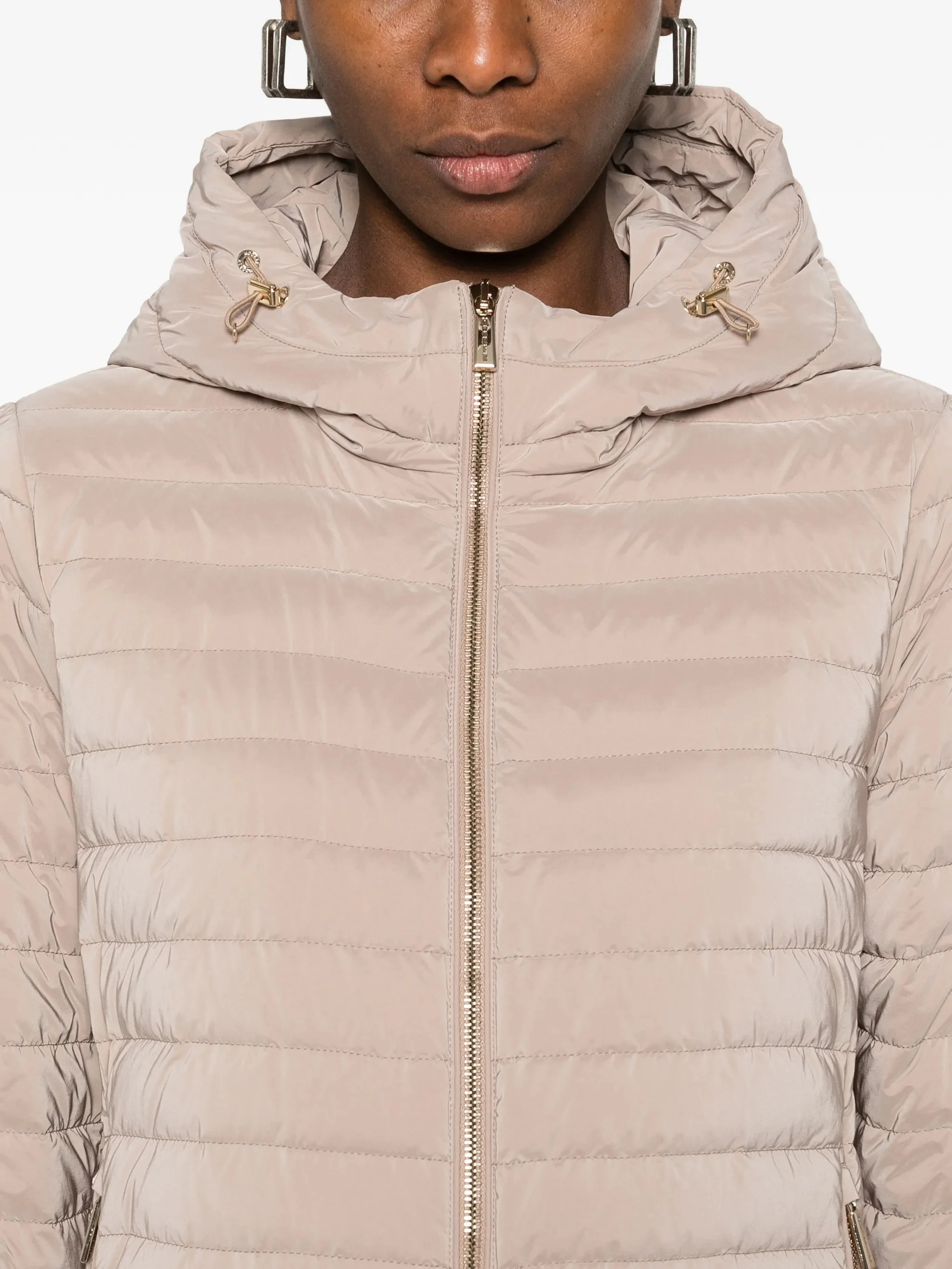 Neutral Quilted Hooded Jacket With Cropped Fit - Image 5