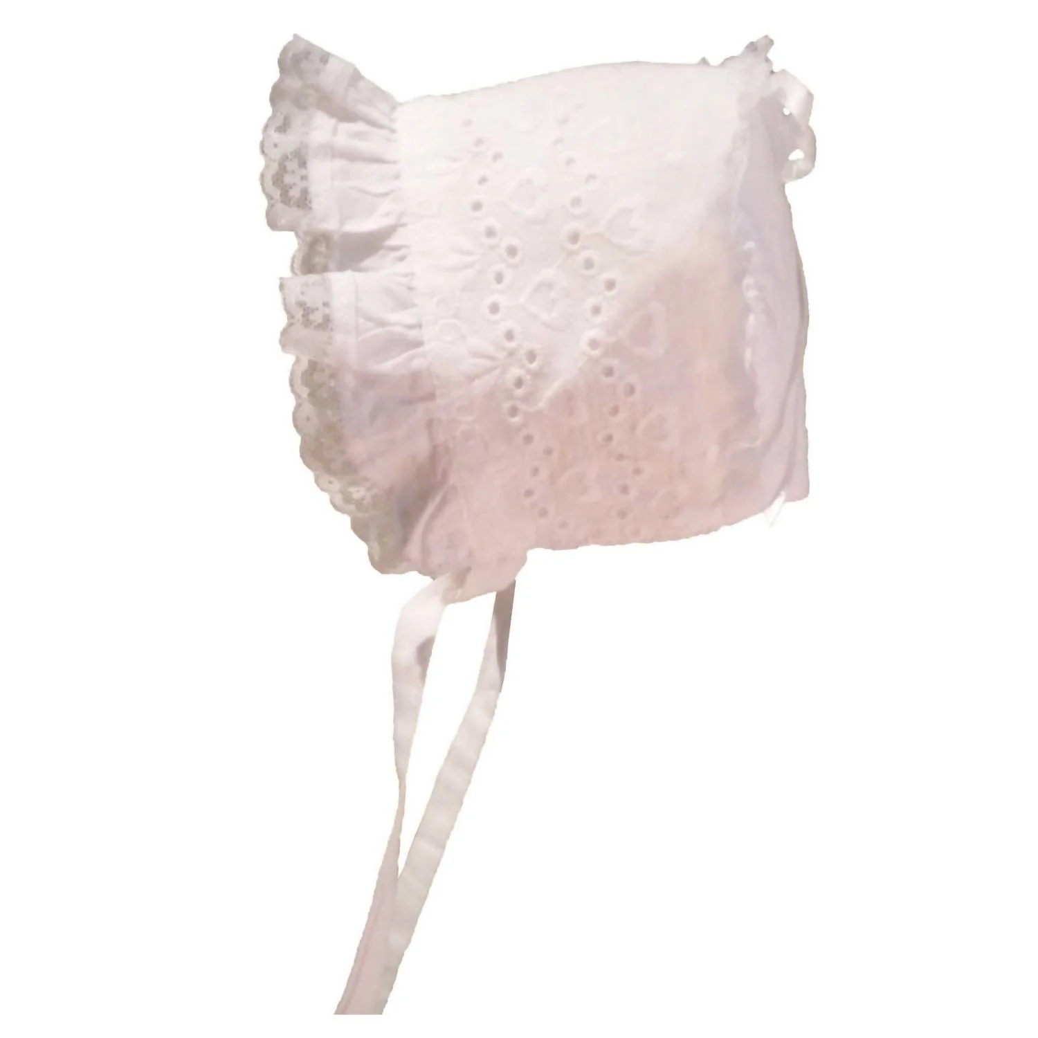 Newborn And Baby Girls Eyelet Heart Bonnet In White - Image 2