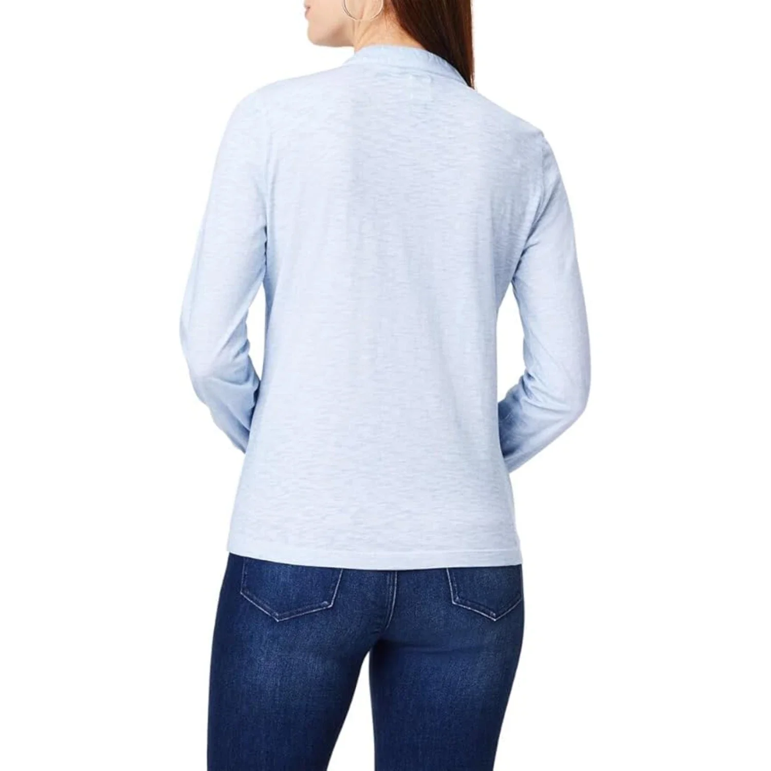NIC+ZOE Blueline Top Women's Blue Embroidered V-Neck Long Sleeve FROG462 - Image 4