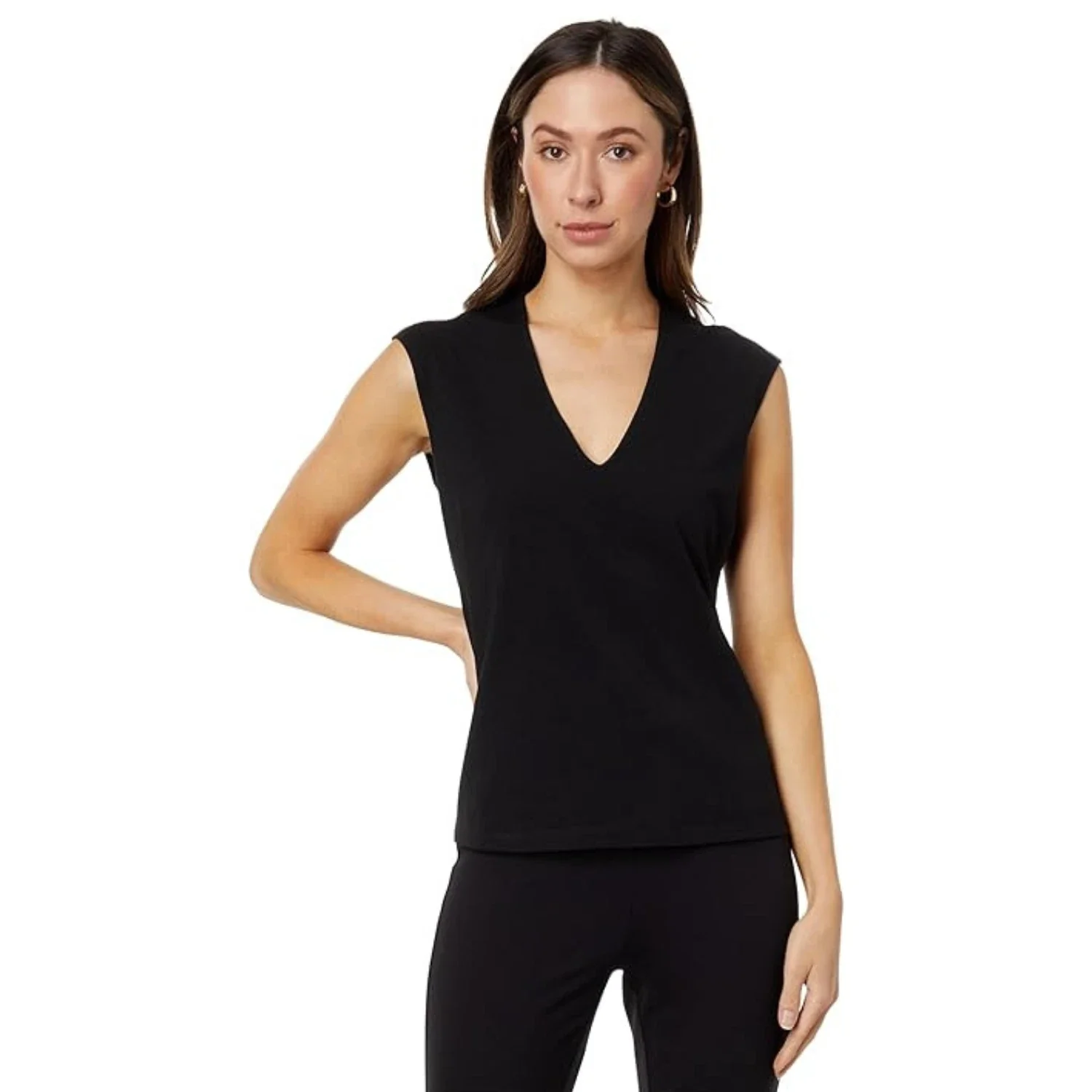 NIC+ZOE Perfect Layer Top Womens Black Onyx Stretch V-Neck Sleeveless DDR2384