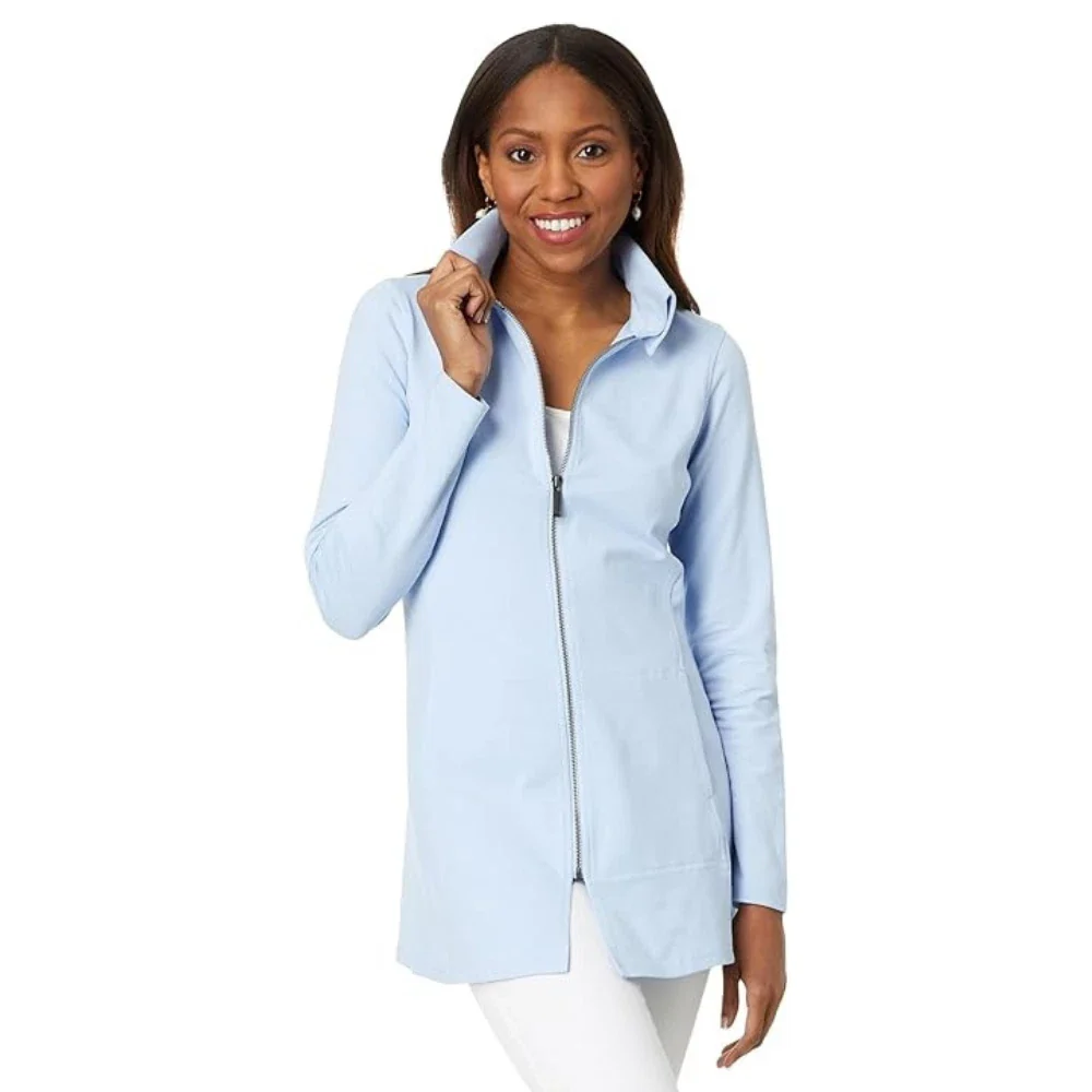 NIC+ZOE Pop In Perfect Jacket Women's Powder Blue Knit Full Zip FROG350