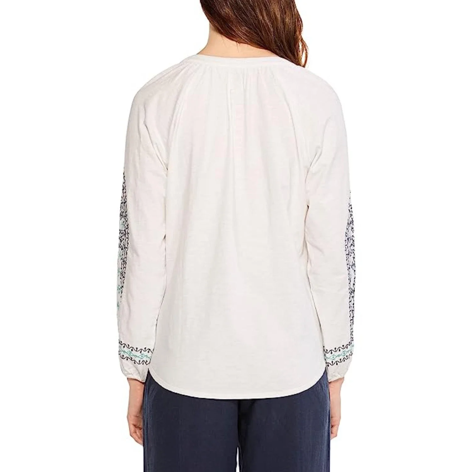 Nic+Zoe Solstice Top Women's White Embroidered V-Neck Long Sleeve FROG157 - Image 2