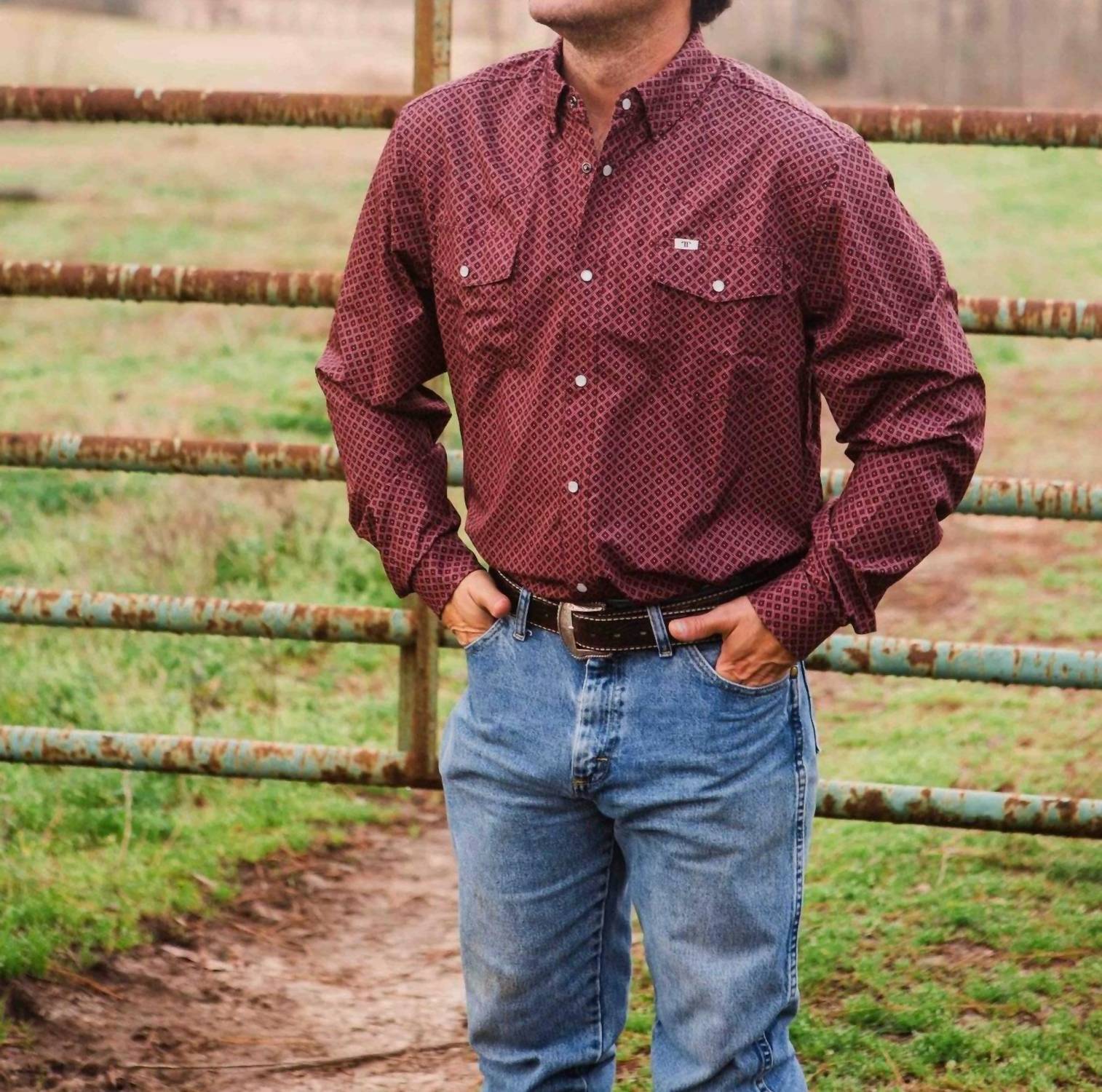 Nicholas Long Sleeve Shirt In Burgundy - Image 2