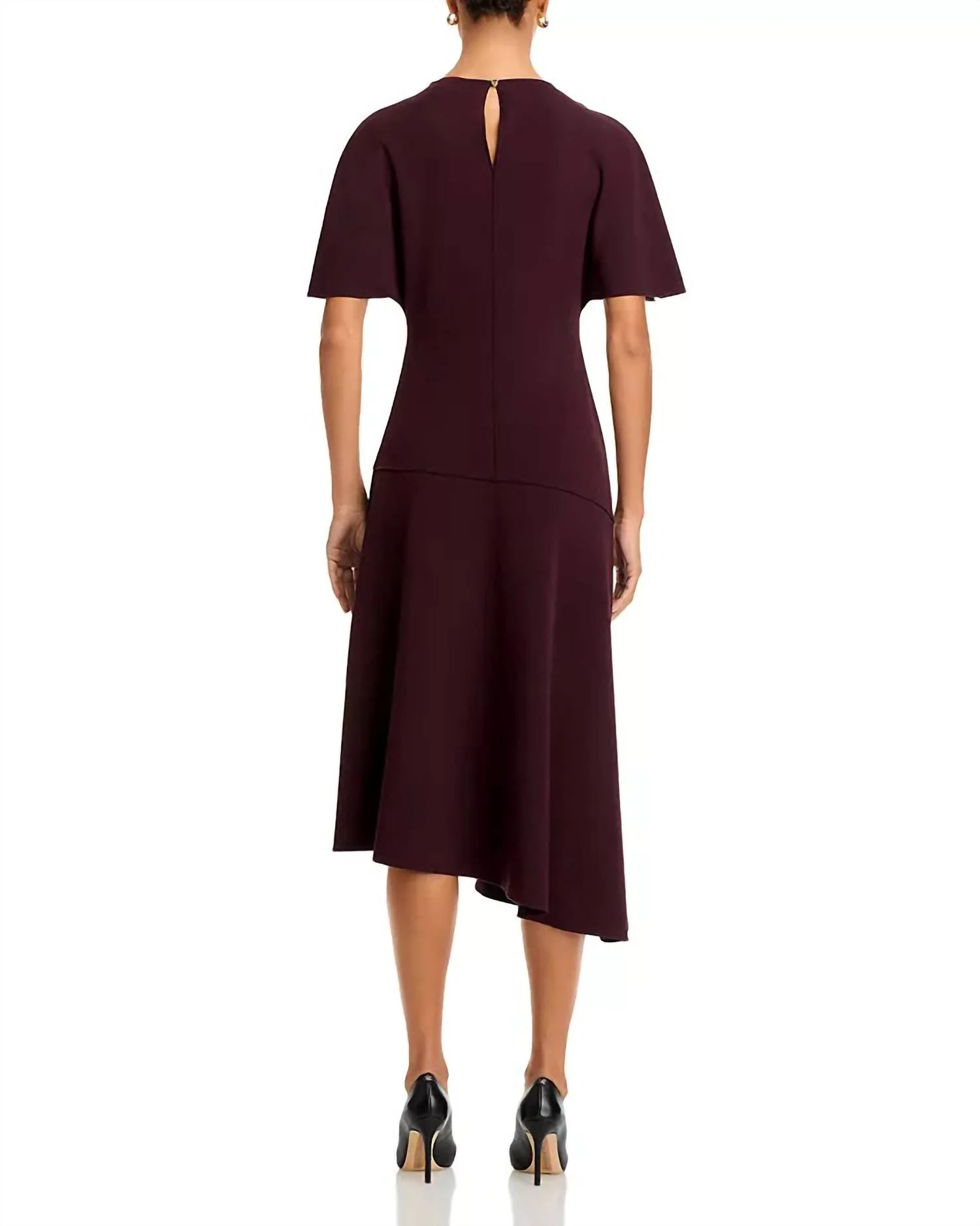 Nicola Asymmetric Midi Dress In Aubergine - Image 2