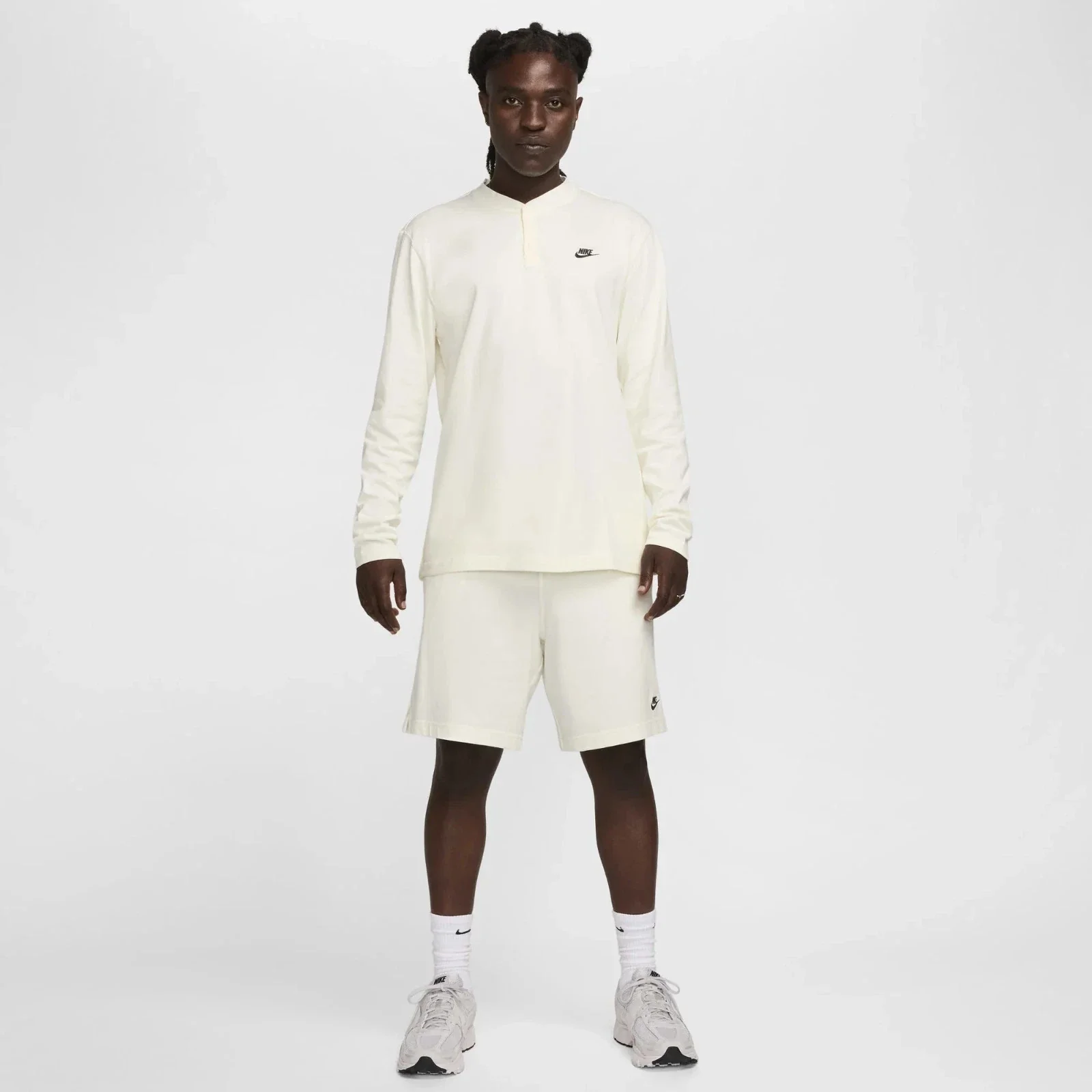 Nike Club Henley Shirt Men's Sail Cotton Long Sleeve Relaxed Fit DSGL392 - Image 4