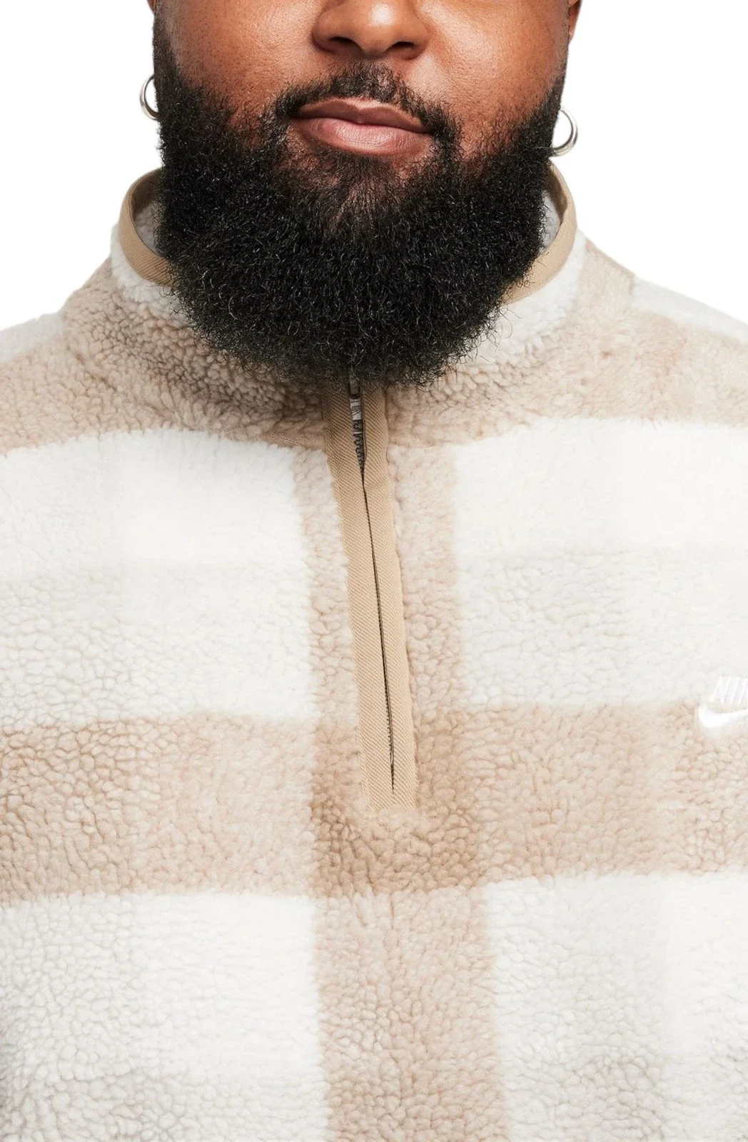 Nike Club Sweatshirt Men's Khaki Sail Plaid Fleece Winterized 1/2 Zip DSGL342 - Image 3