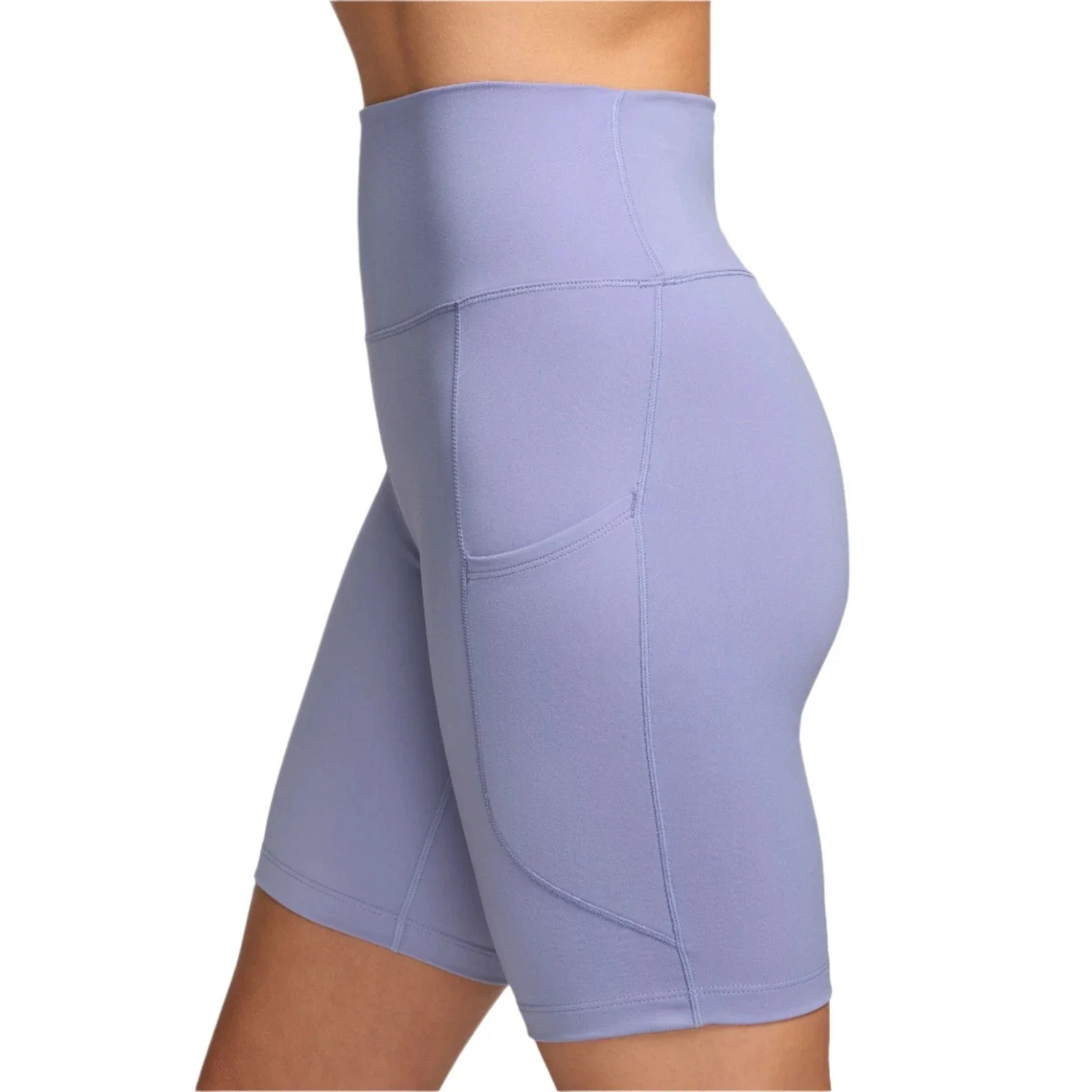 Nike One Biker Shorts Women Lilac Ice Stretch Dri-FIT 8" High Waisted DSGL609 - Image 3
