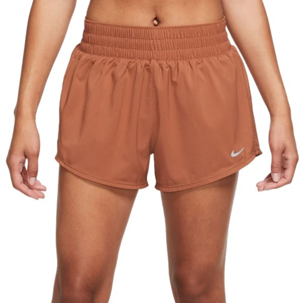 Nike One Shorts Womens Dark Russet Dri FIT Mid Rise Elastic Waist DSGL1224 - Image 2