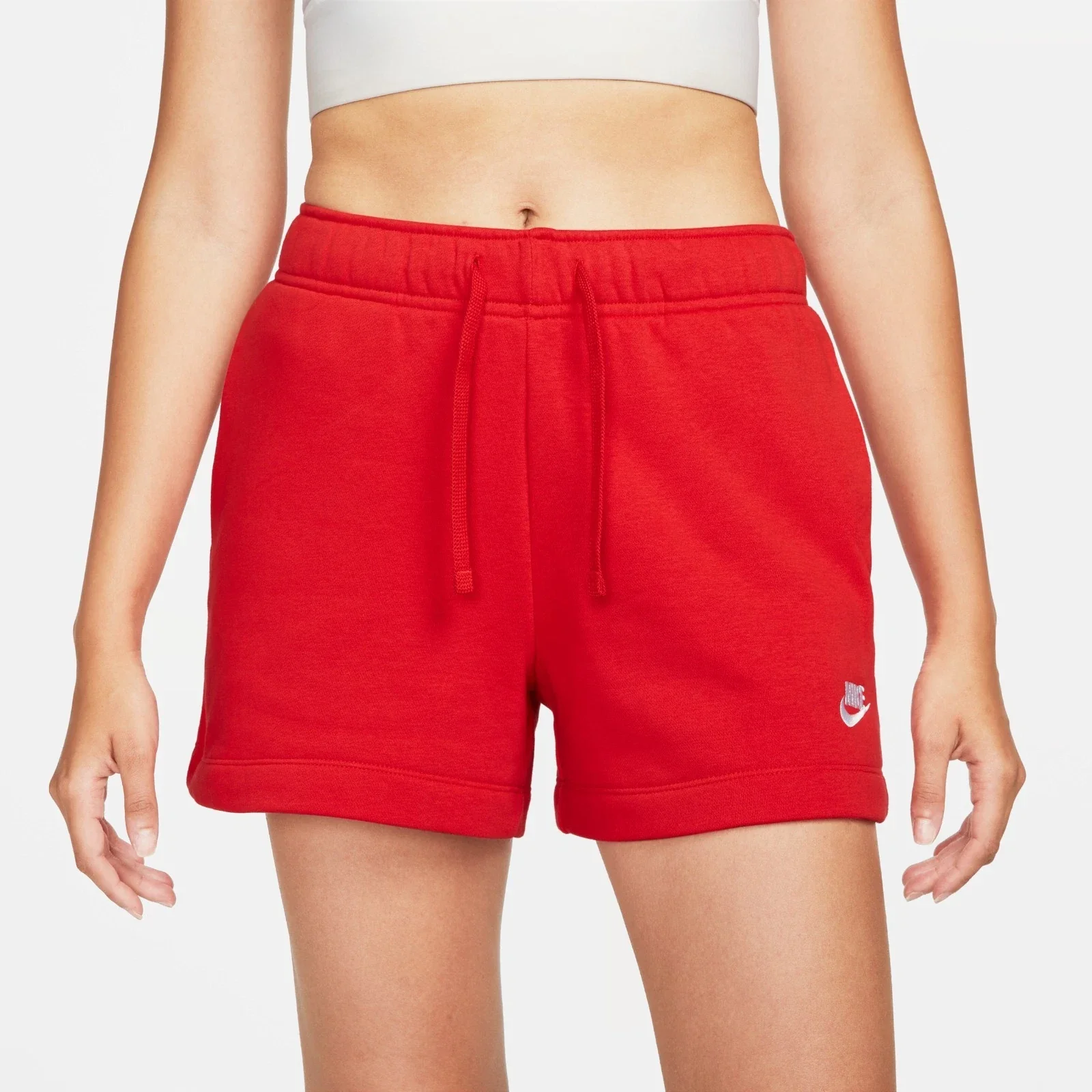 Nike Sportswear Club Shorts Women's Red Fleece Mid-Rise Elastic Waist DSGL401
