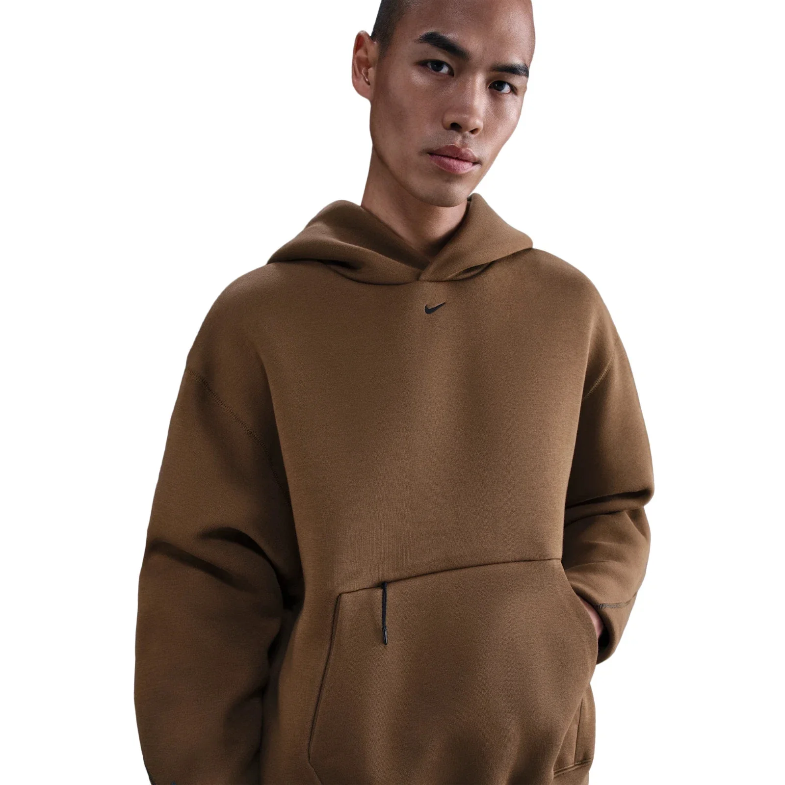 Nike Tech Hoodie Mens Brown Fleece Embroidered Swoosh Logo Oversized Fit JAX1051 - Image 2