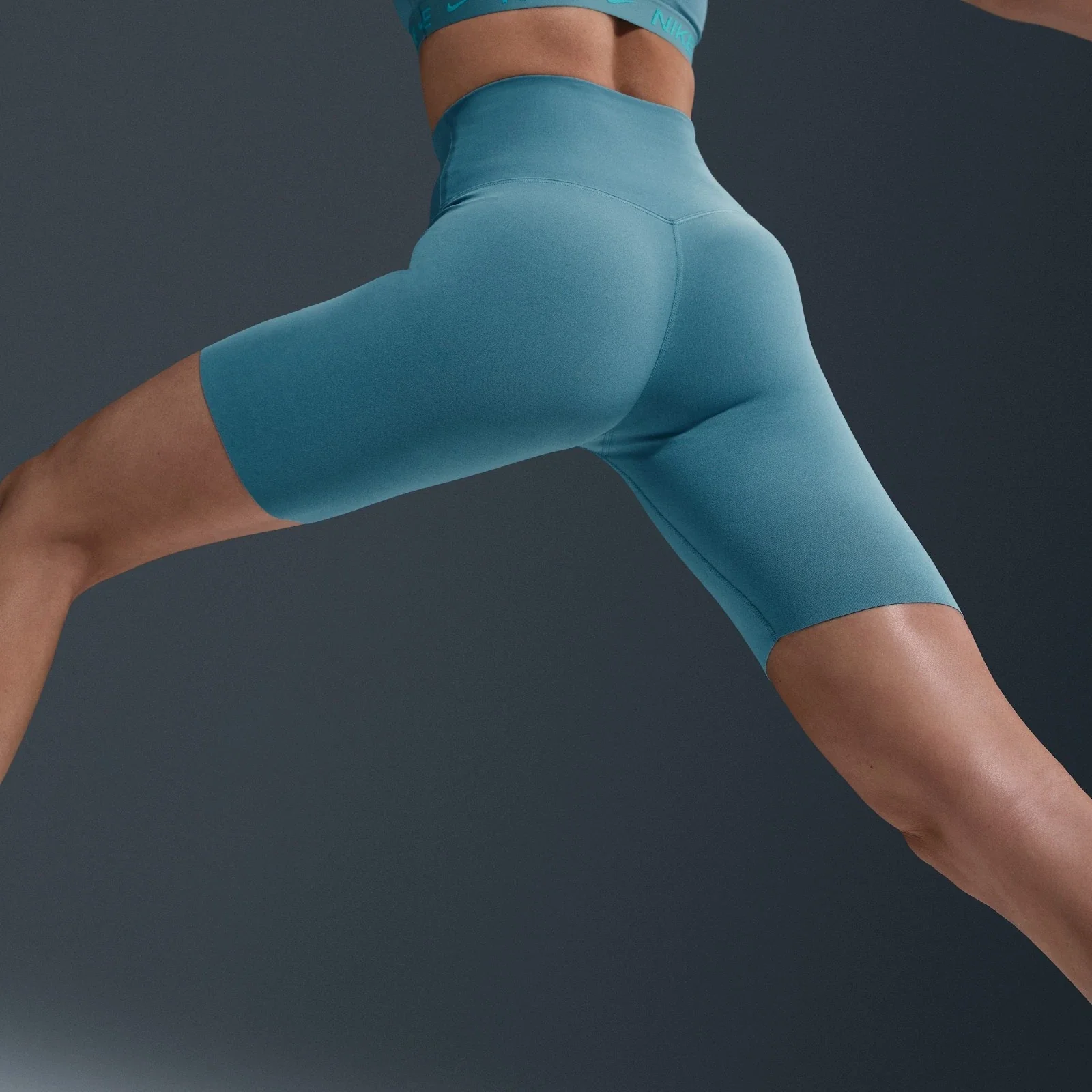 Nike Zenvy Biker Shorts Womens Blue Stretch Dri-Fit High Waist Active DSGL814 - Image 3