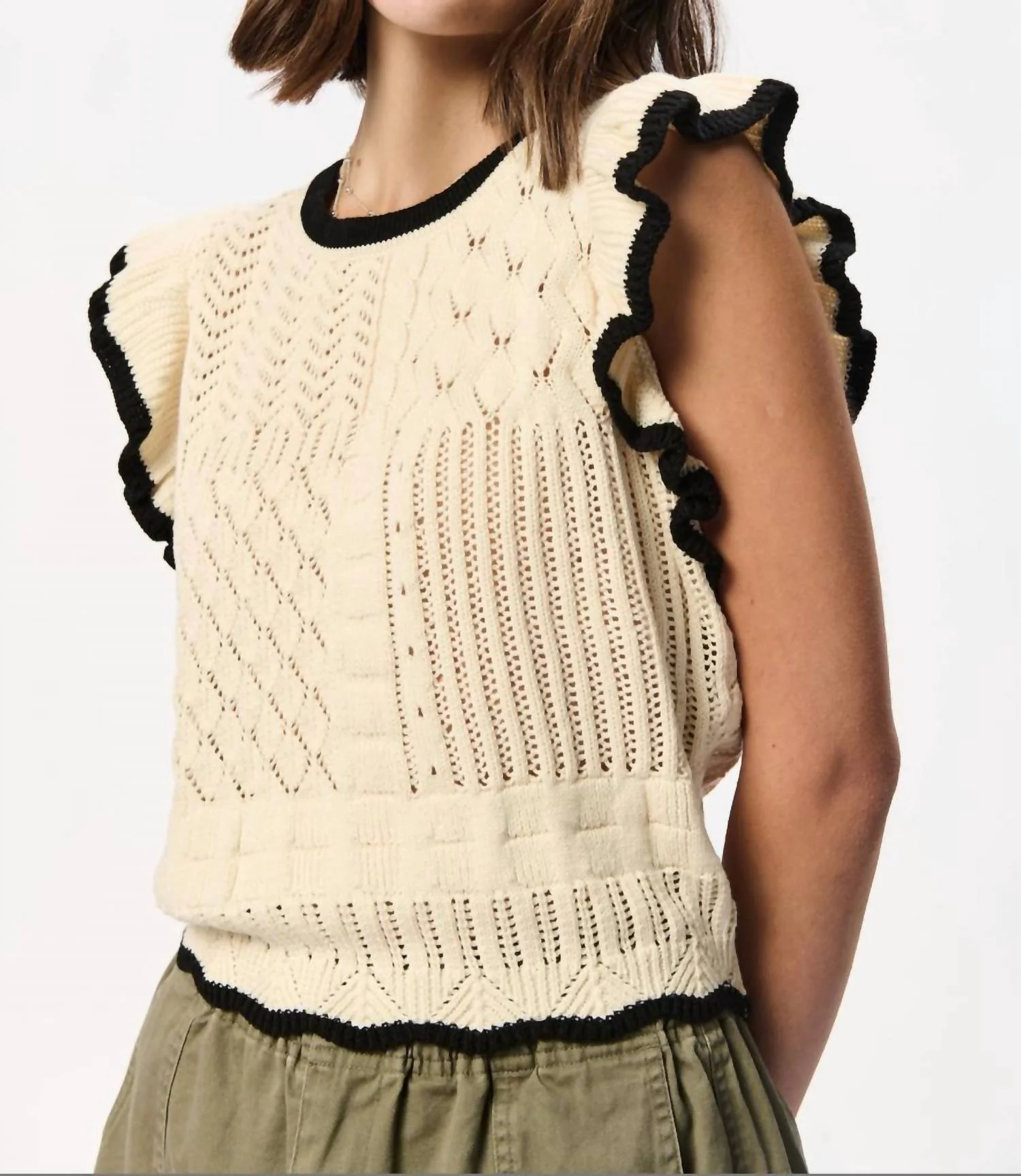 Nikita Crochet Ruffle Sweater In Cream/black