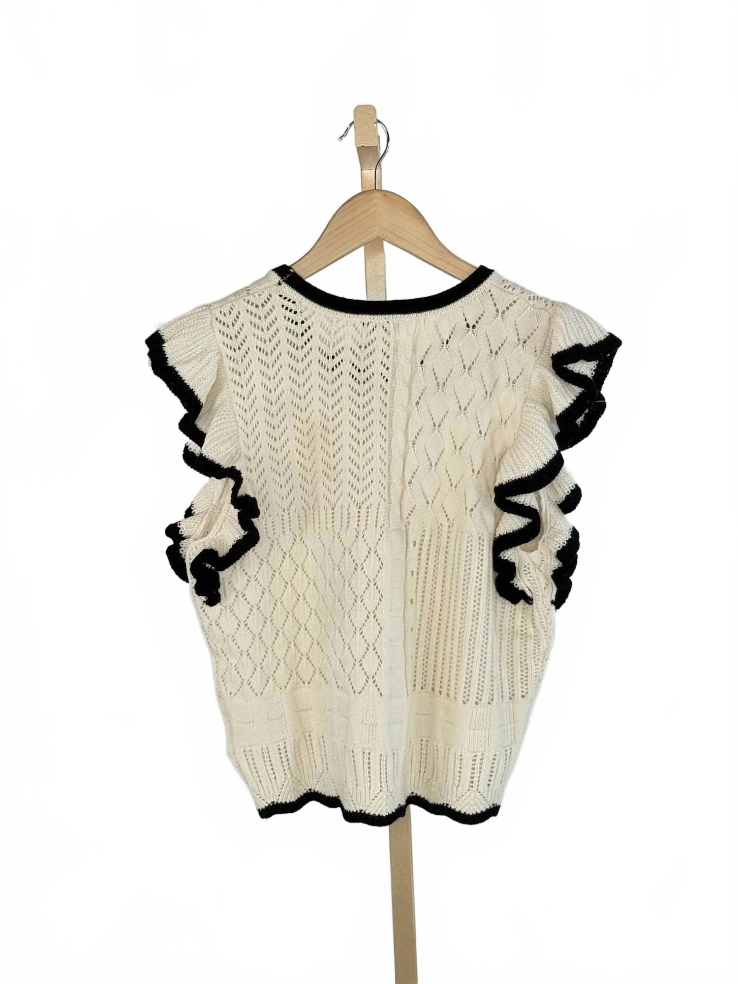Nikita Crochet Ruffle Sweater In Cream/black - Image 3