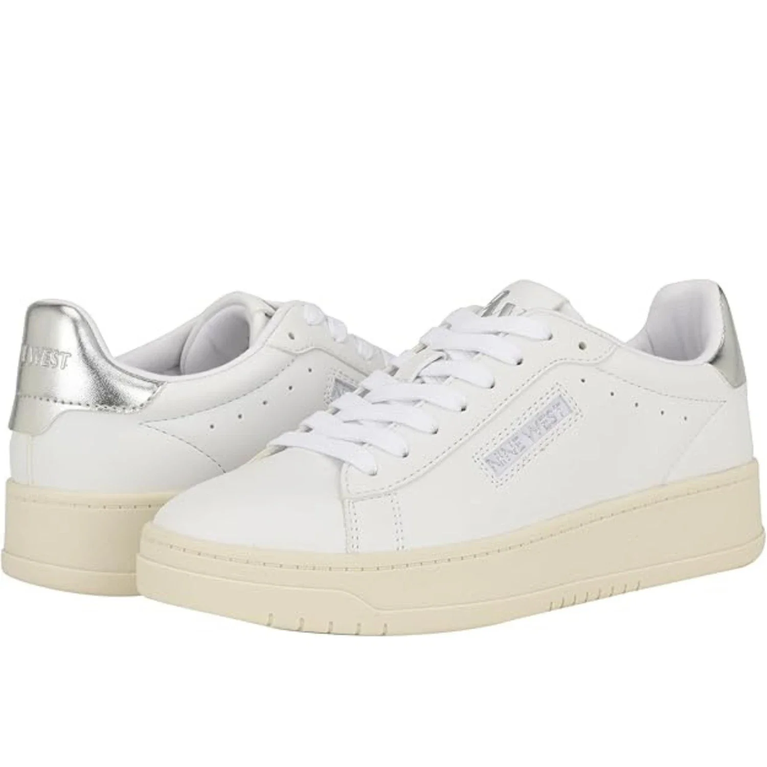 Nine West Dunnit Sneakers Women's White Faux Leather Casual Shoes HTAT1259