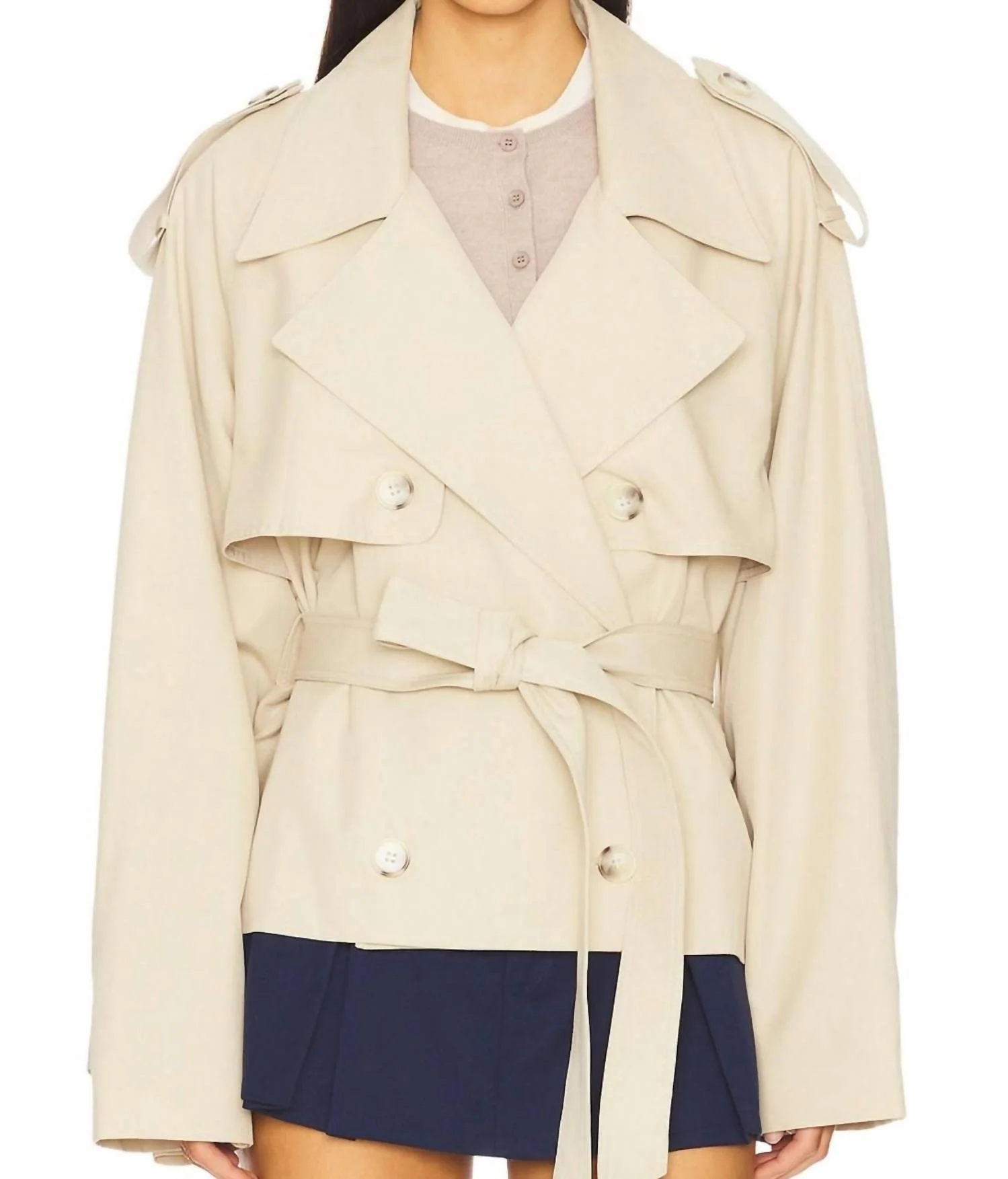 Noa Cropped Trench Coat In Khaki