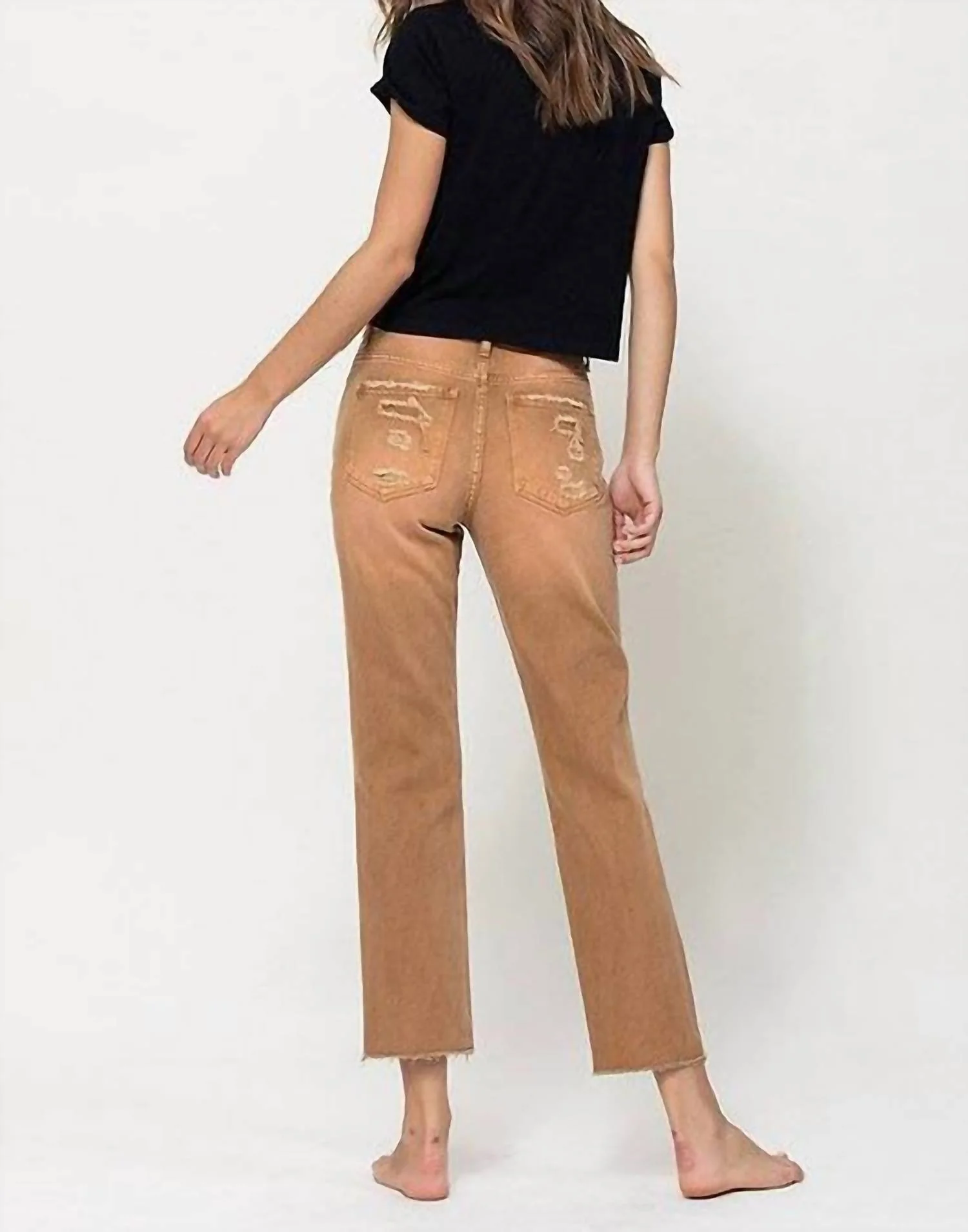 Norah High-Rise Straight Distressed Jeans In Brown - Image 3