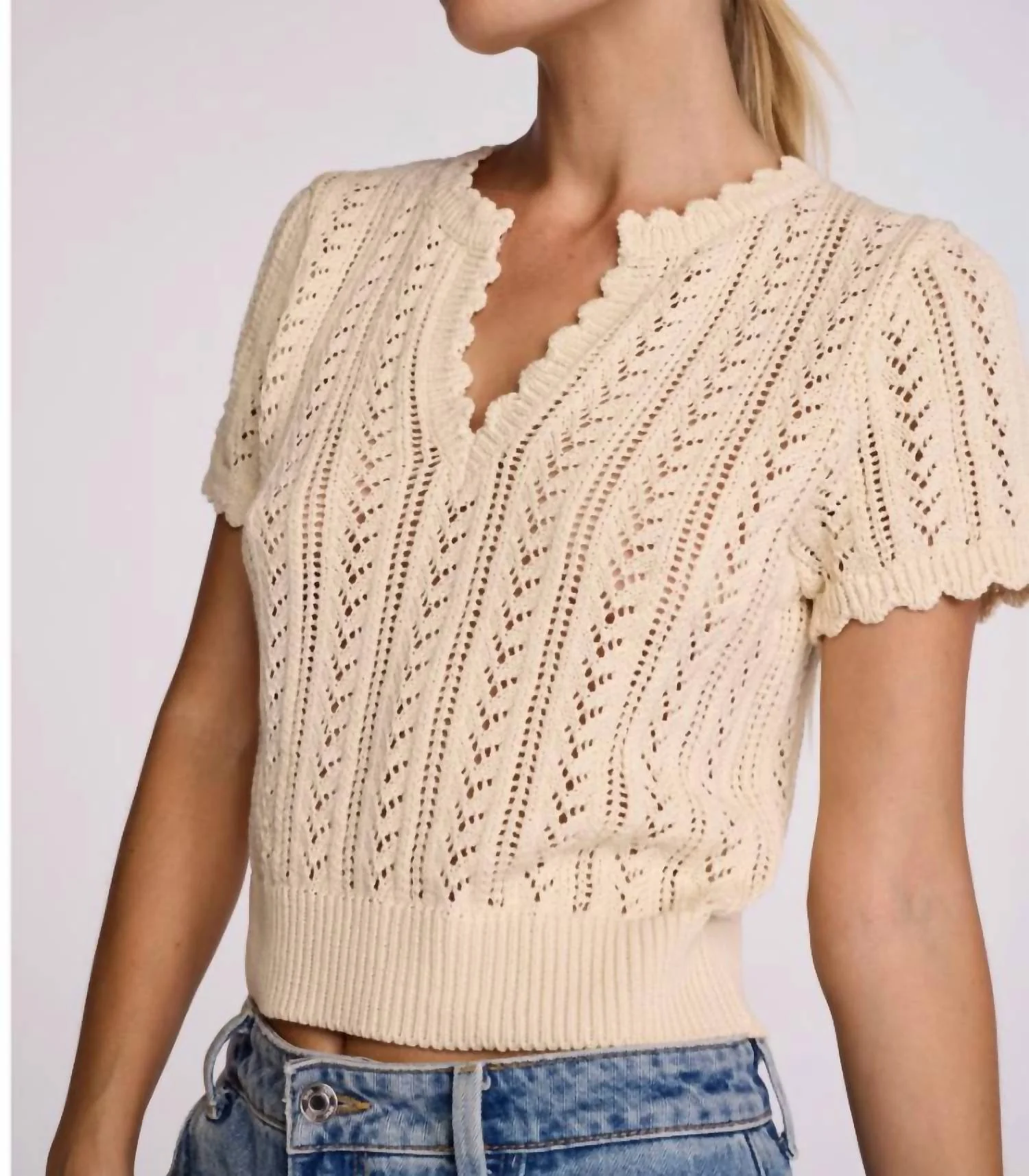 Nova Short Sleeve Sweater In Natural