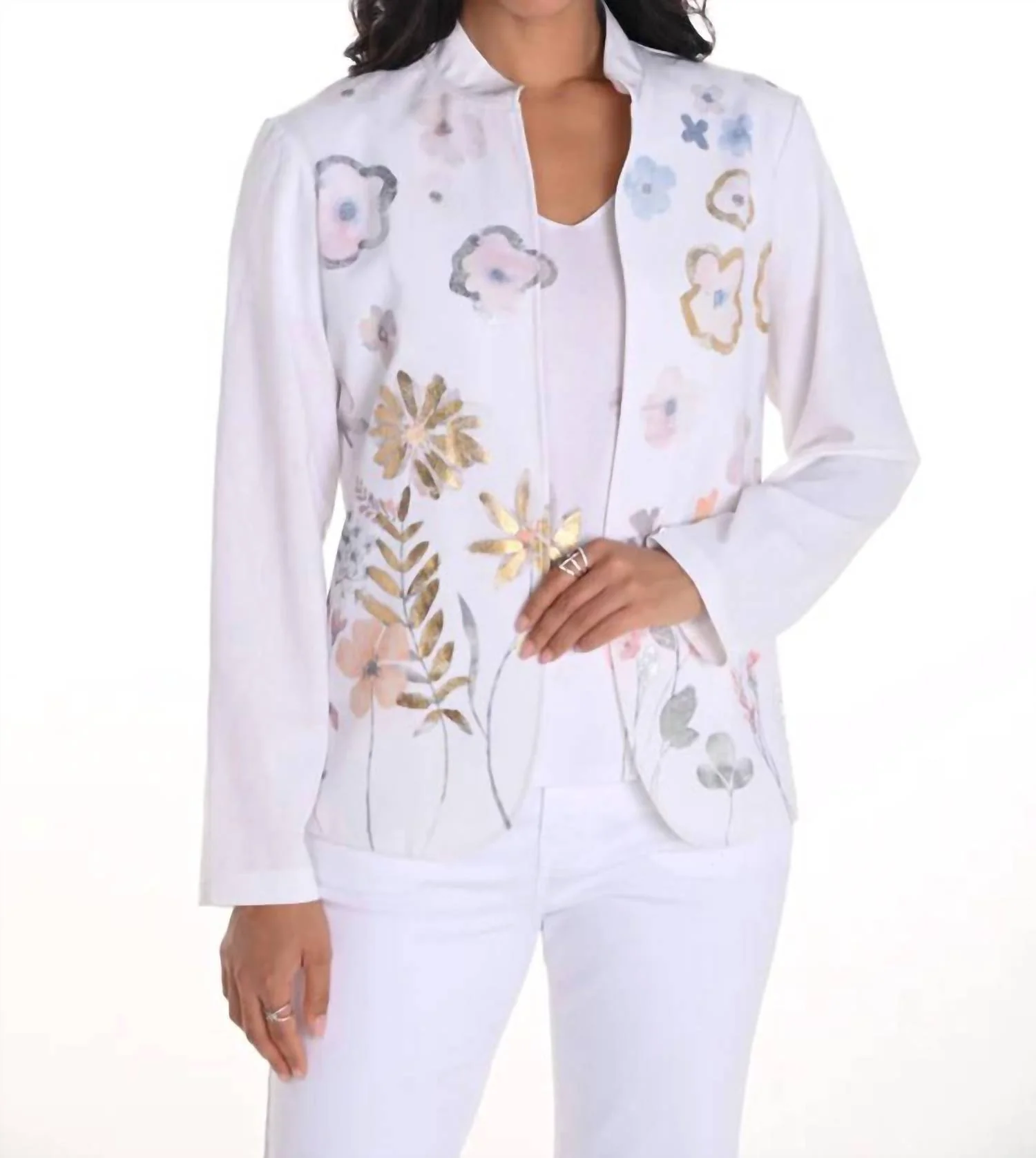 Ofelia Open Front Lightweight Blazer In White