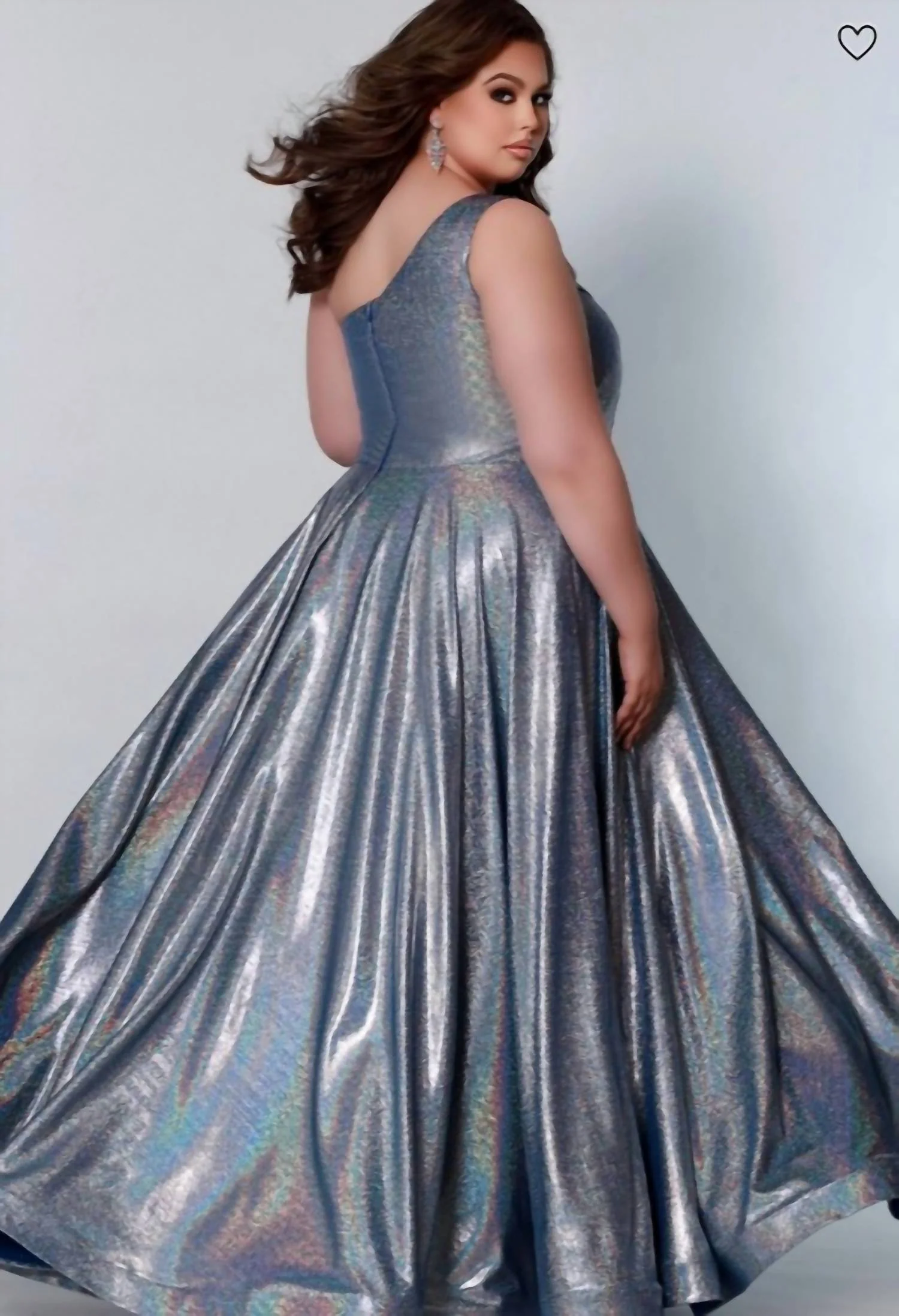 Off Shoulder Metallic Gown In Metallic Blue - Image 3