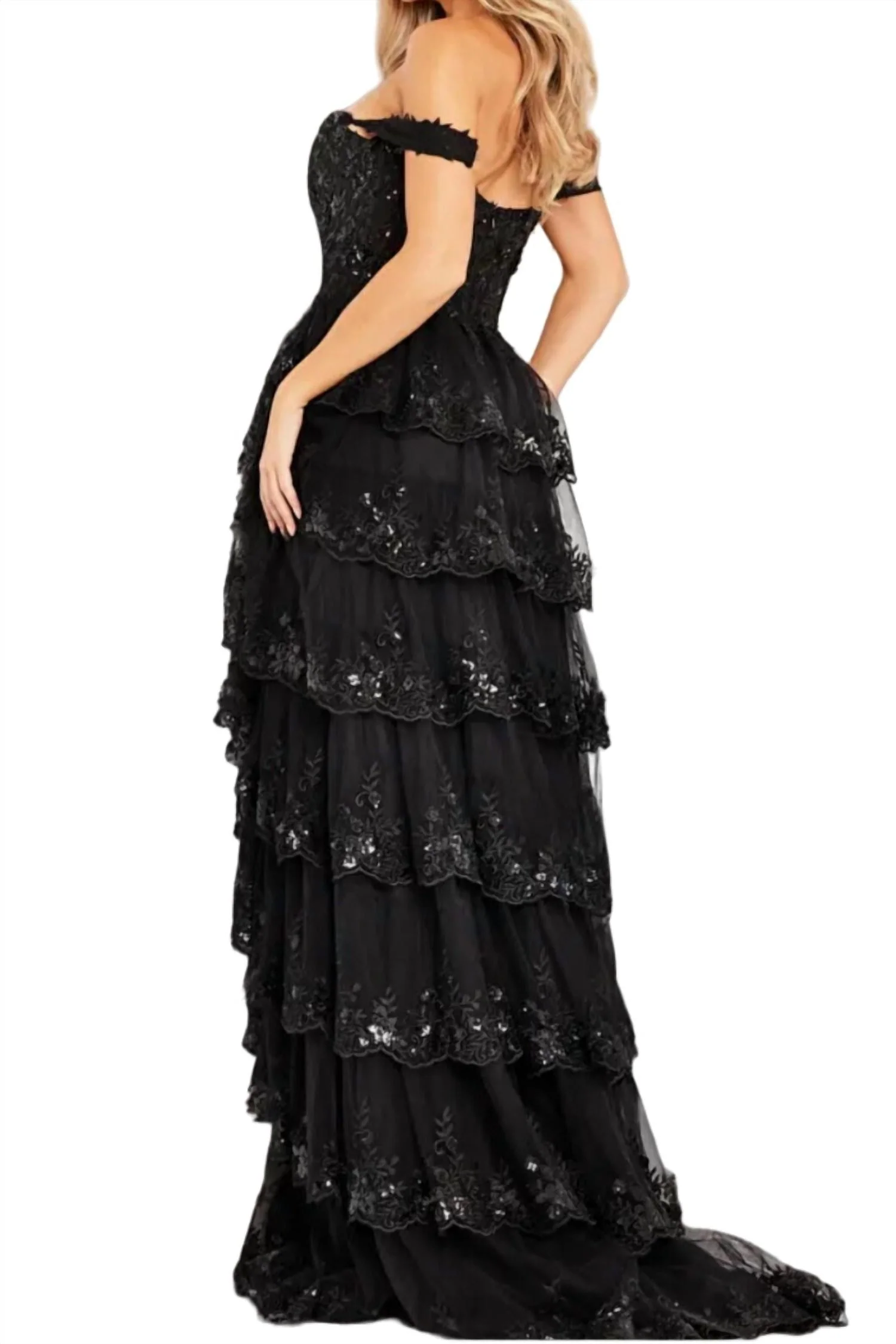 Off The Shoulder Evening Gown In Black - Image 2
