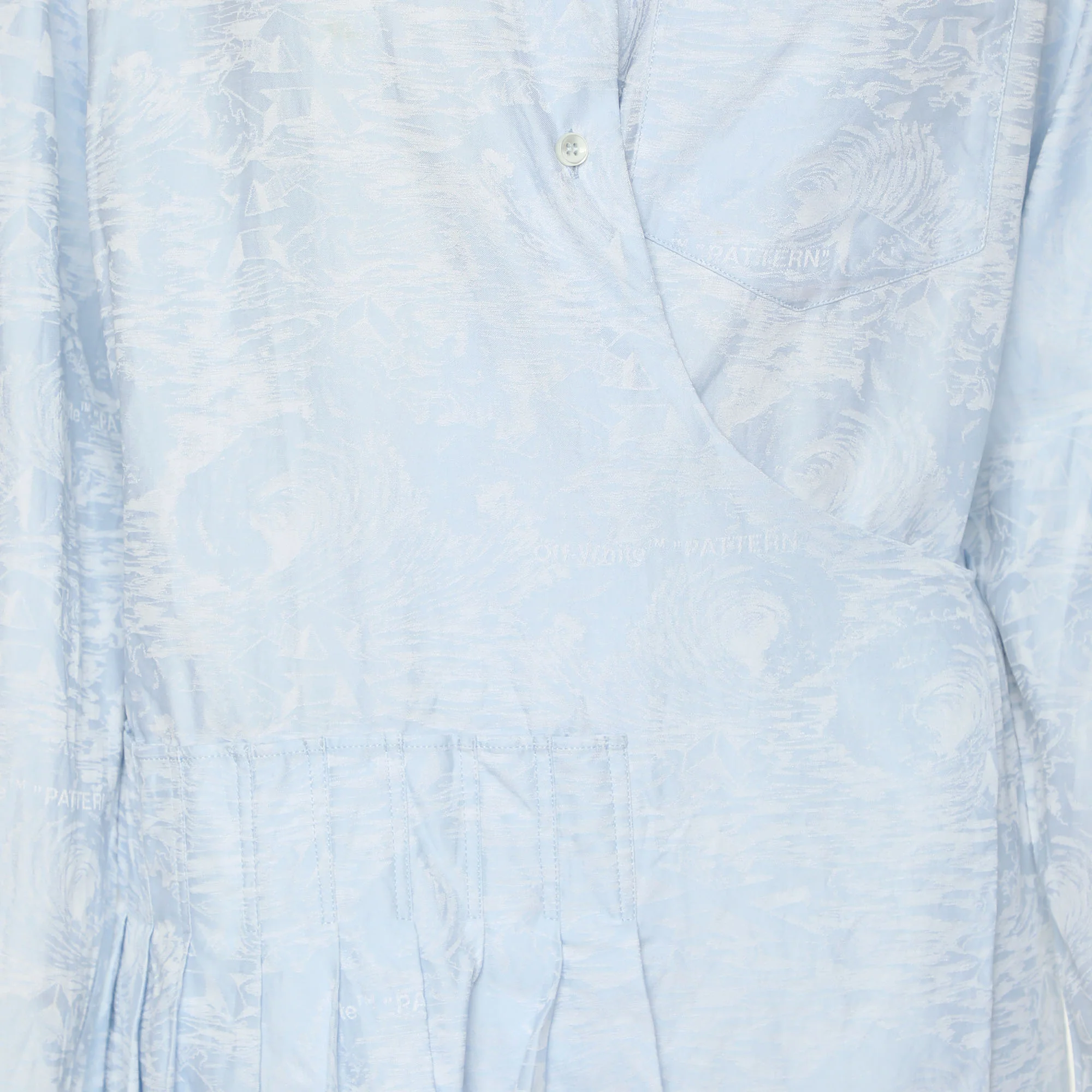 Off-White Light Blue Jacquard Belted Pleated Shirt Dress - Image 4