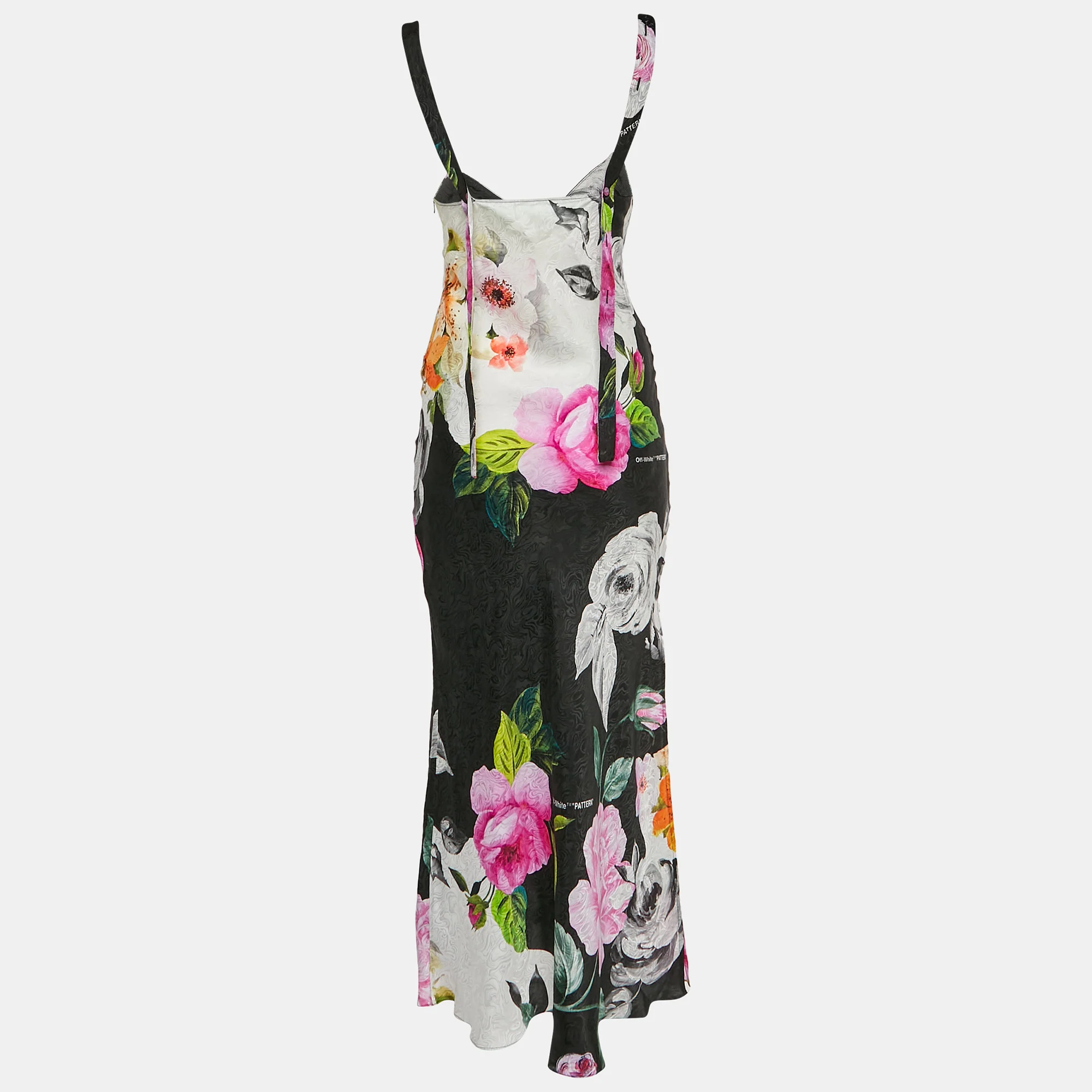 Off-White Multicolour Floral Print Silk Strappy Midi Dress - Image 3