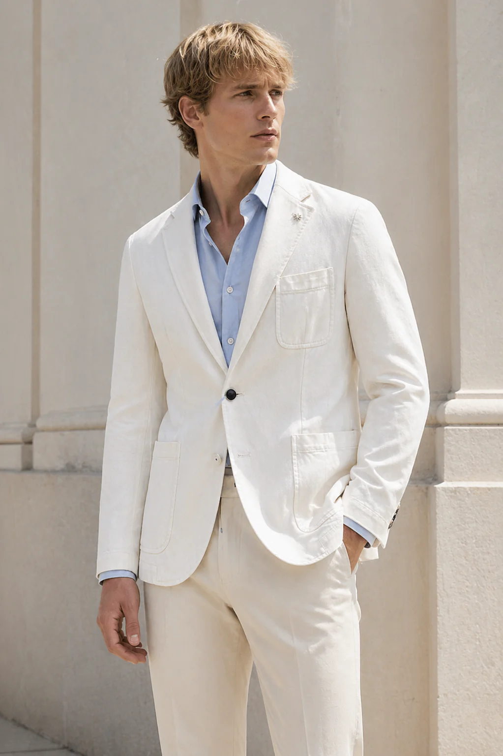 Off-White Single Breasted Notch Blazer Jacket - Image 2