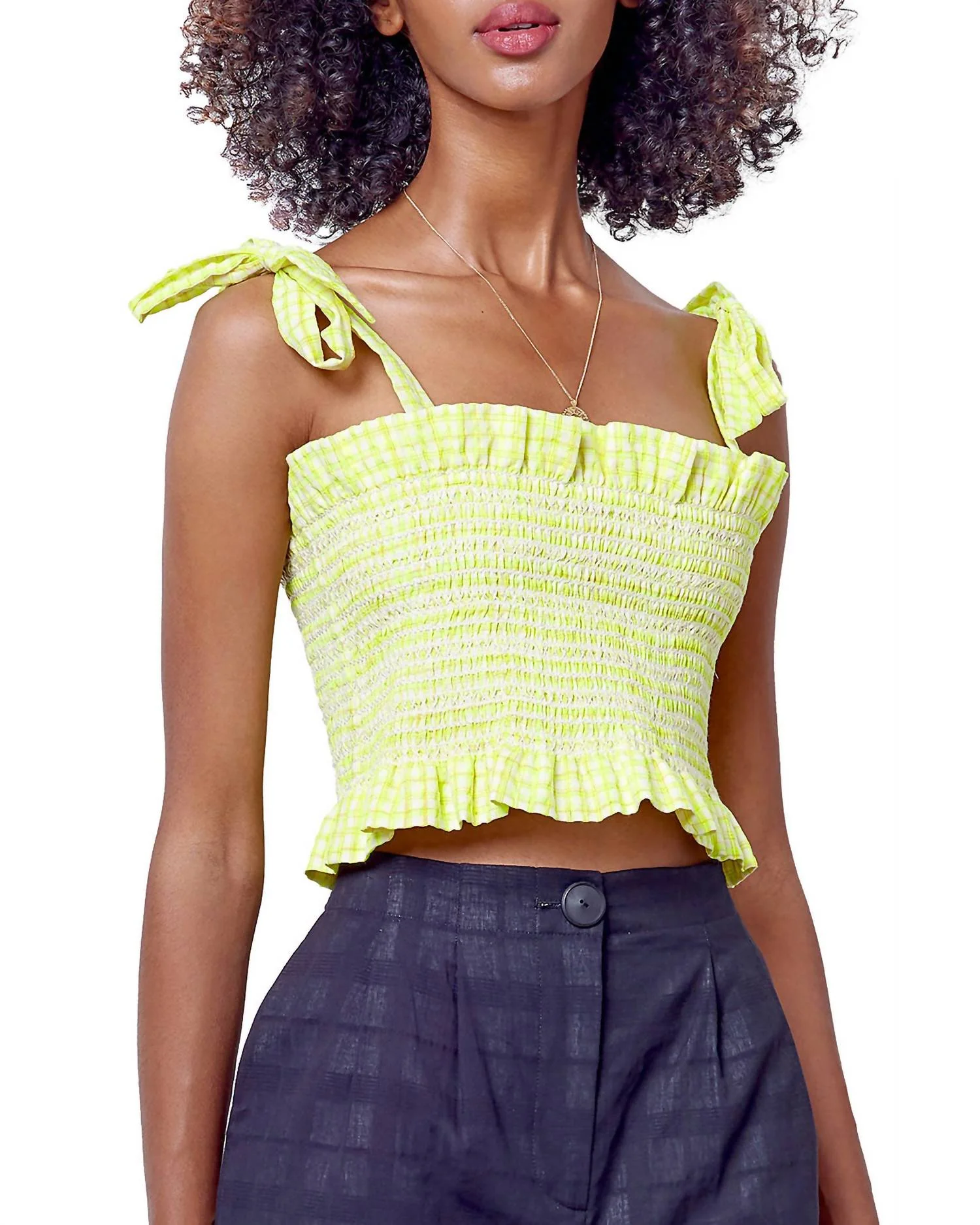 Olive Crop Top In Neon Yellow - Image 3
