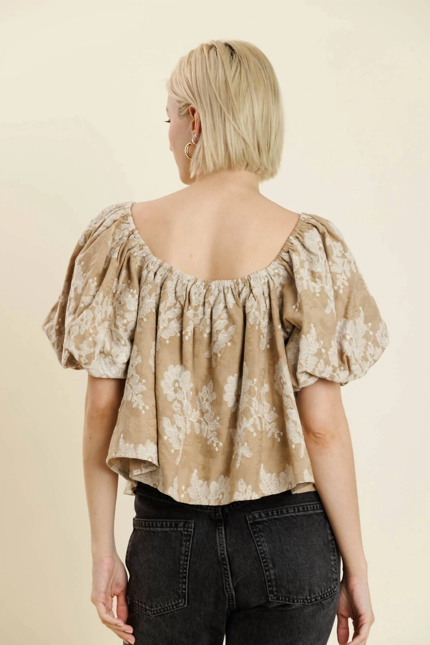 Olivia Puff Short Sleeve Top In Beige - Image 2