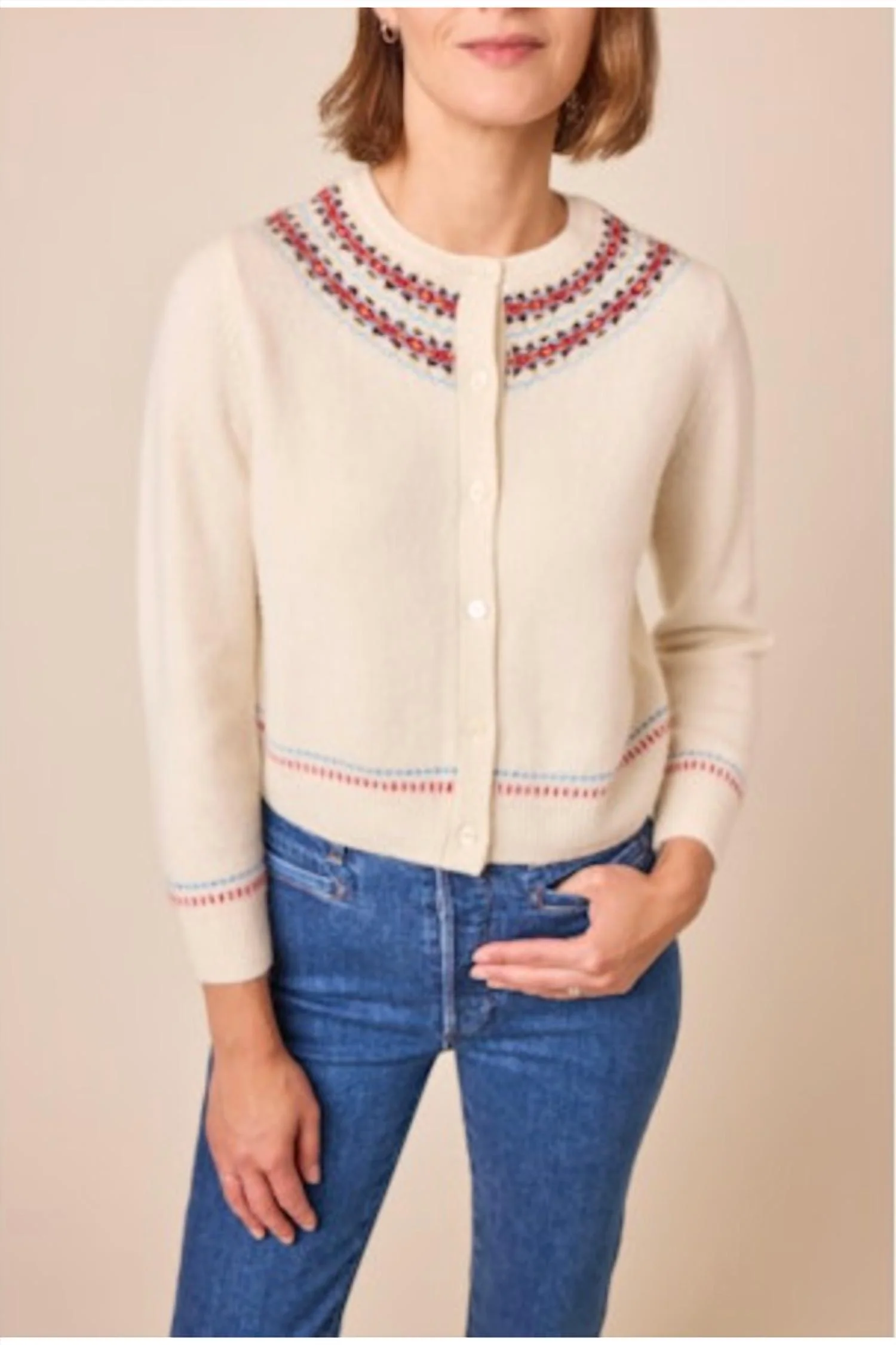 Olympe Crewneck Cardigan In Ivory Annecy