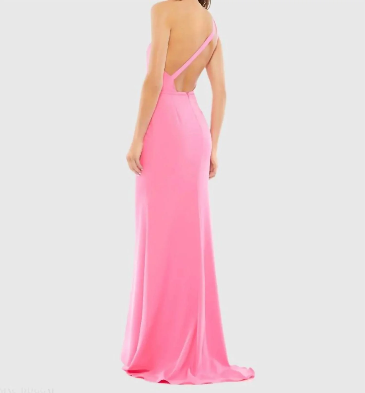 One Shoulder Crepe Mermaid Gown In Hot Pink - Image 2