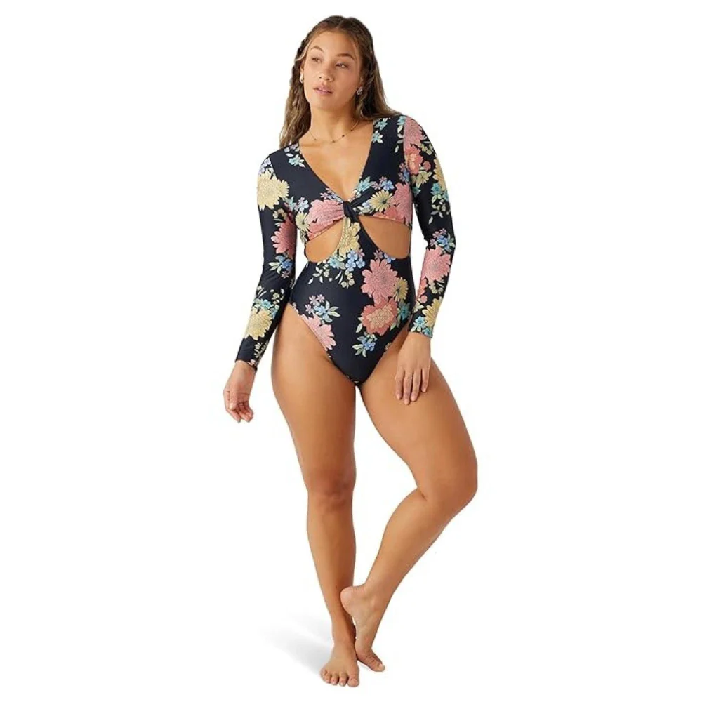 O'Neill Kali Swimsuit Women's Black Floral Cutout One Piece Beach DDR2706 - Image 3