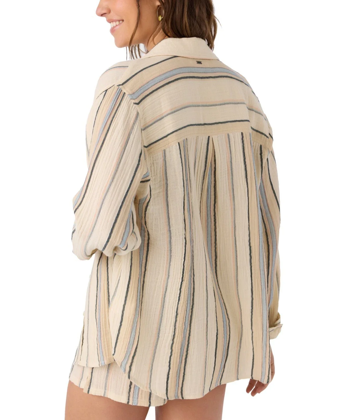 O'Neill Leni Stripe Top Women's Ivory Cotton Long Sleeve Relaxed Fit DSGL1249 - Image 3