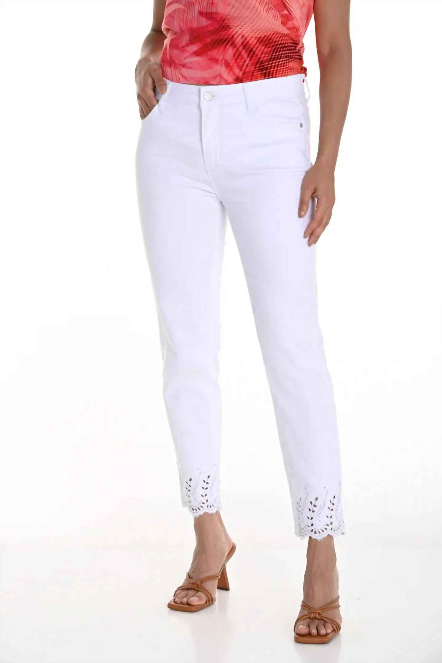 Onike Embellished Embroidered And Cut Out Hem Pants In Off-White - Image 2