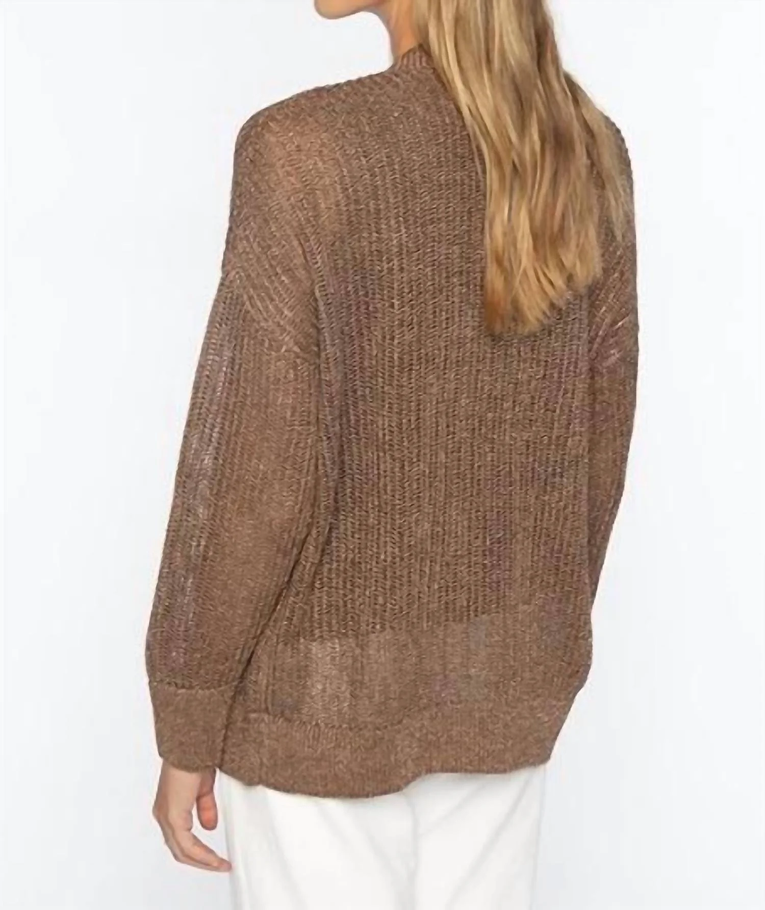 Open Texture Lurex Cardigan In Saddle - Image 2