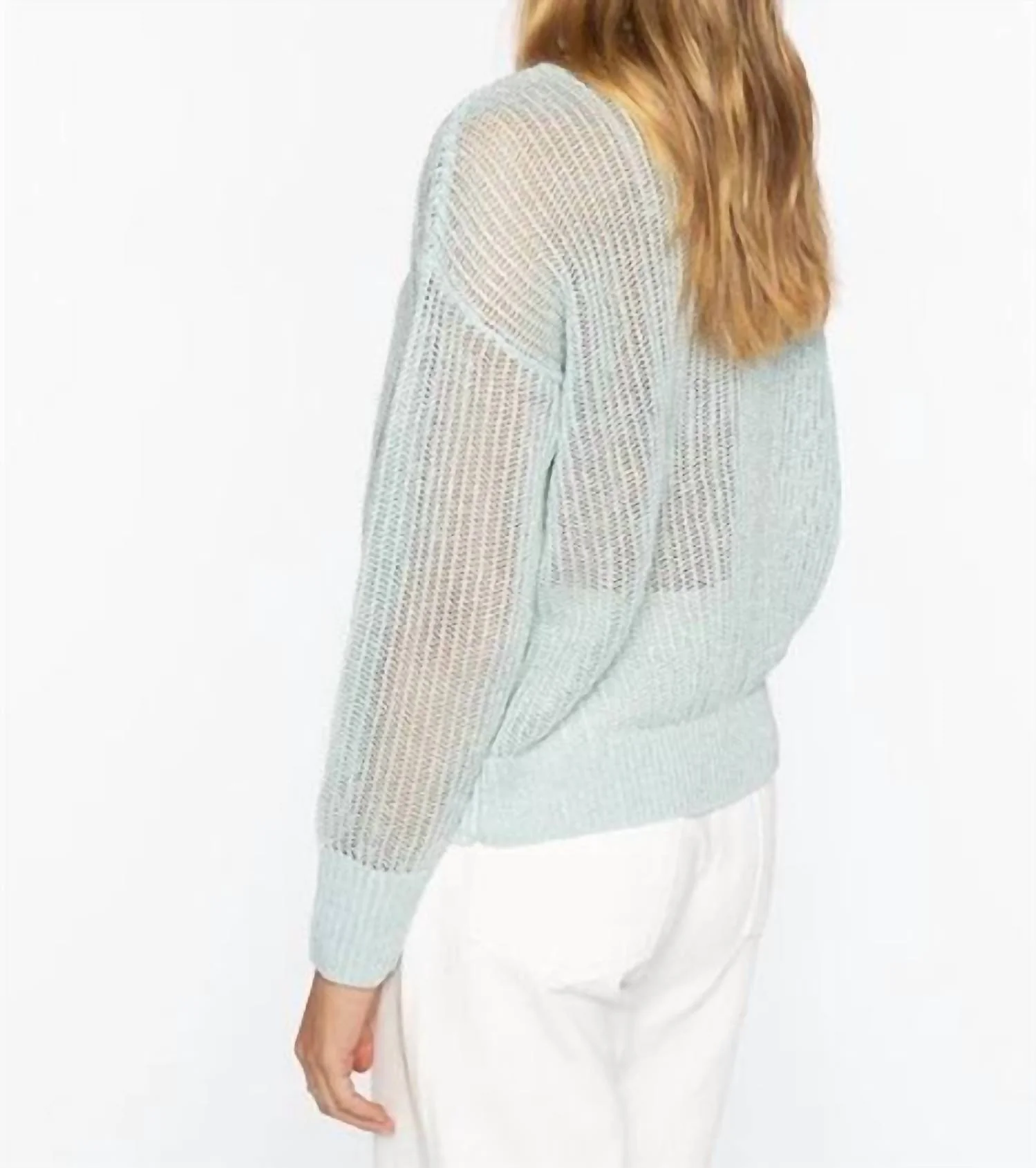 Open Texture Lurex Crew Sweater In Crystal - Image 2