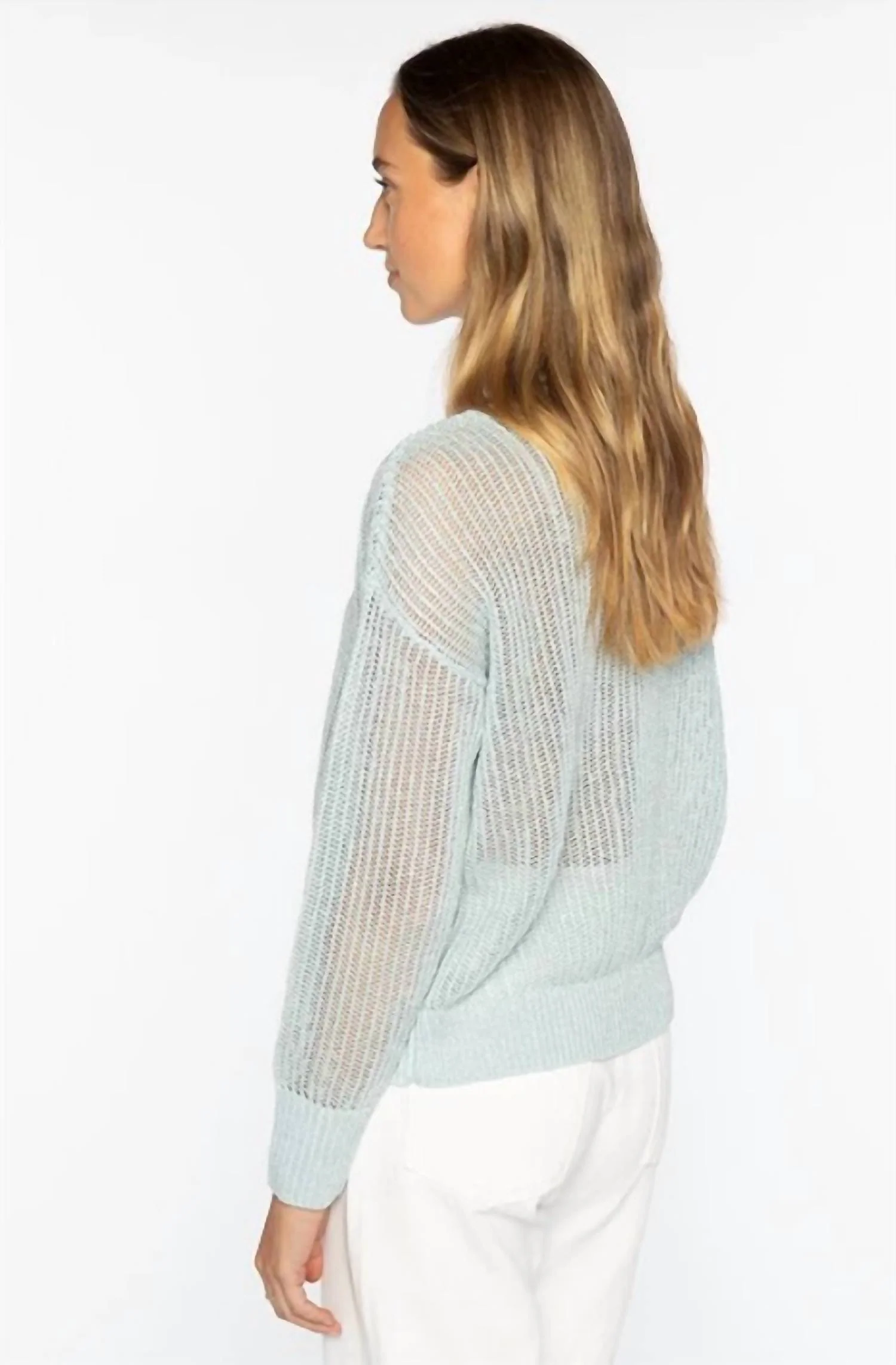 Open Texture Lurex Crew Sweater In Crystal - Image 3