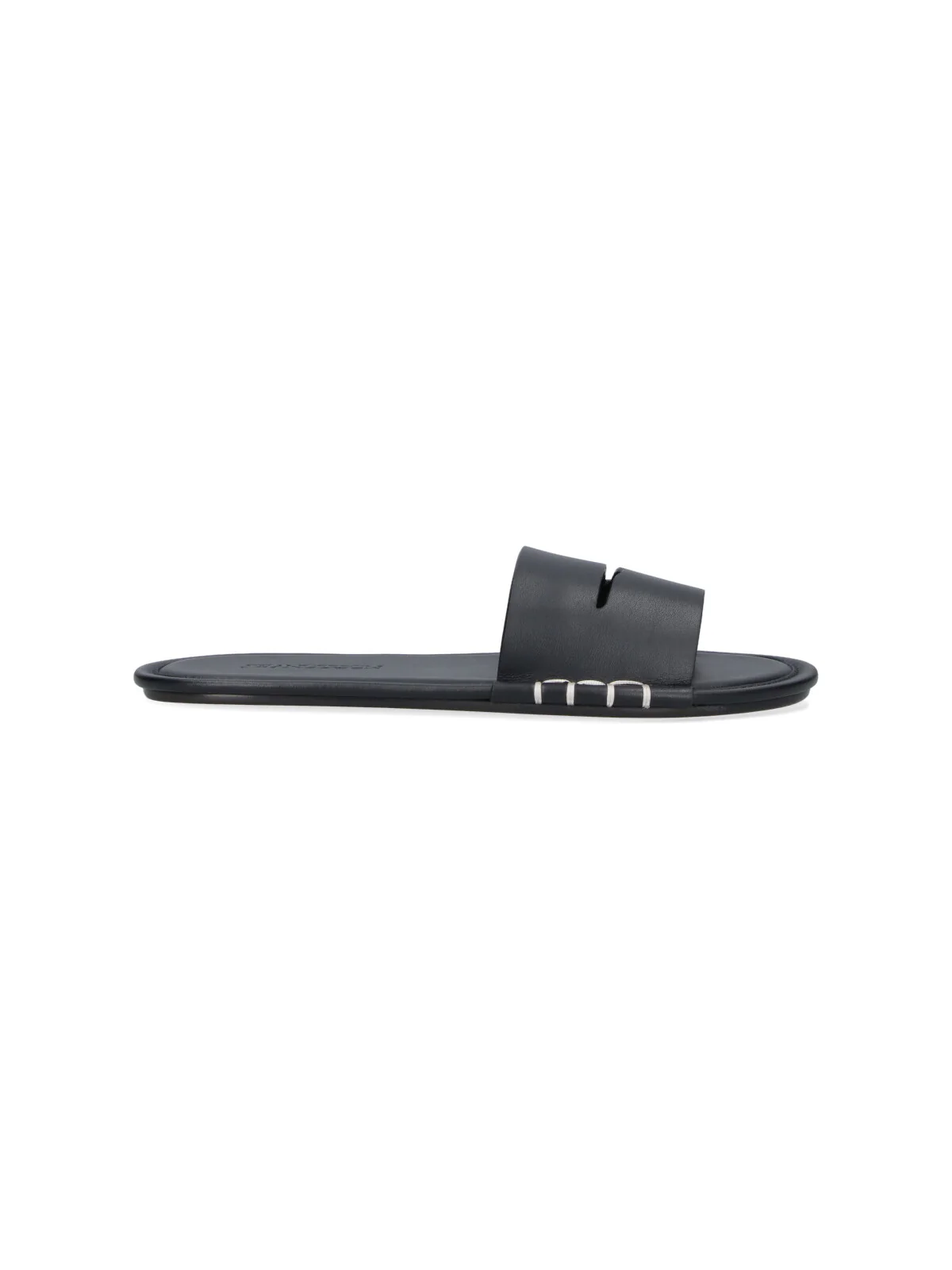Open-Toe Calf Leather Slides with Contrast Stitching