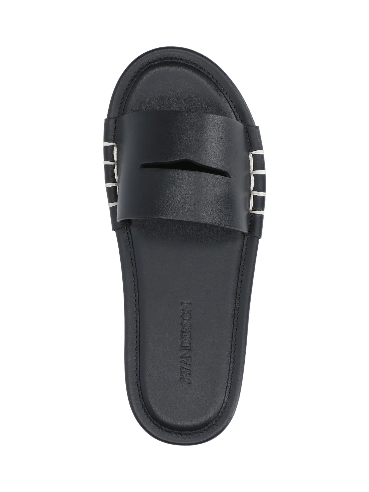 Open-Toe Calf Leather Slides with Contrast Stitching - Image 5