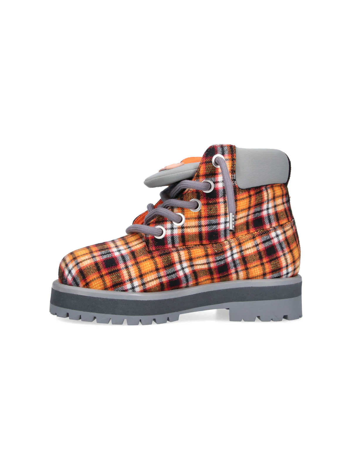 Orange Plaid Padded Collar Rugged Boots - Image 3