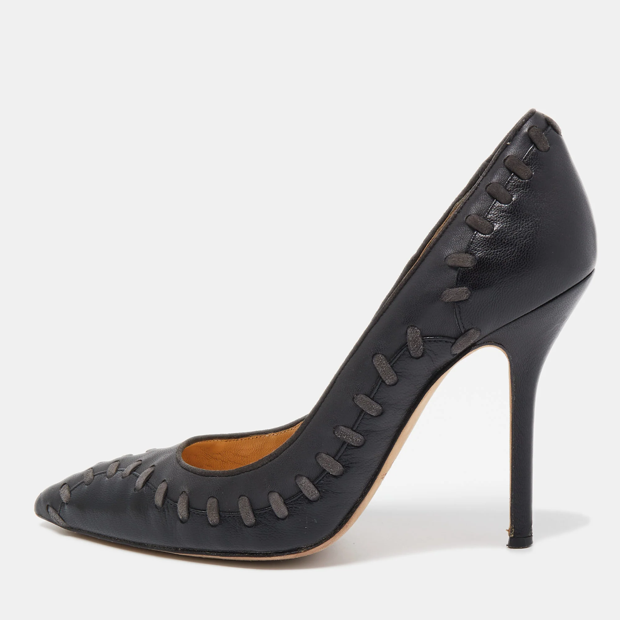 Oscar De La Renta Black Leather Pointed Toe Pumps