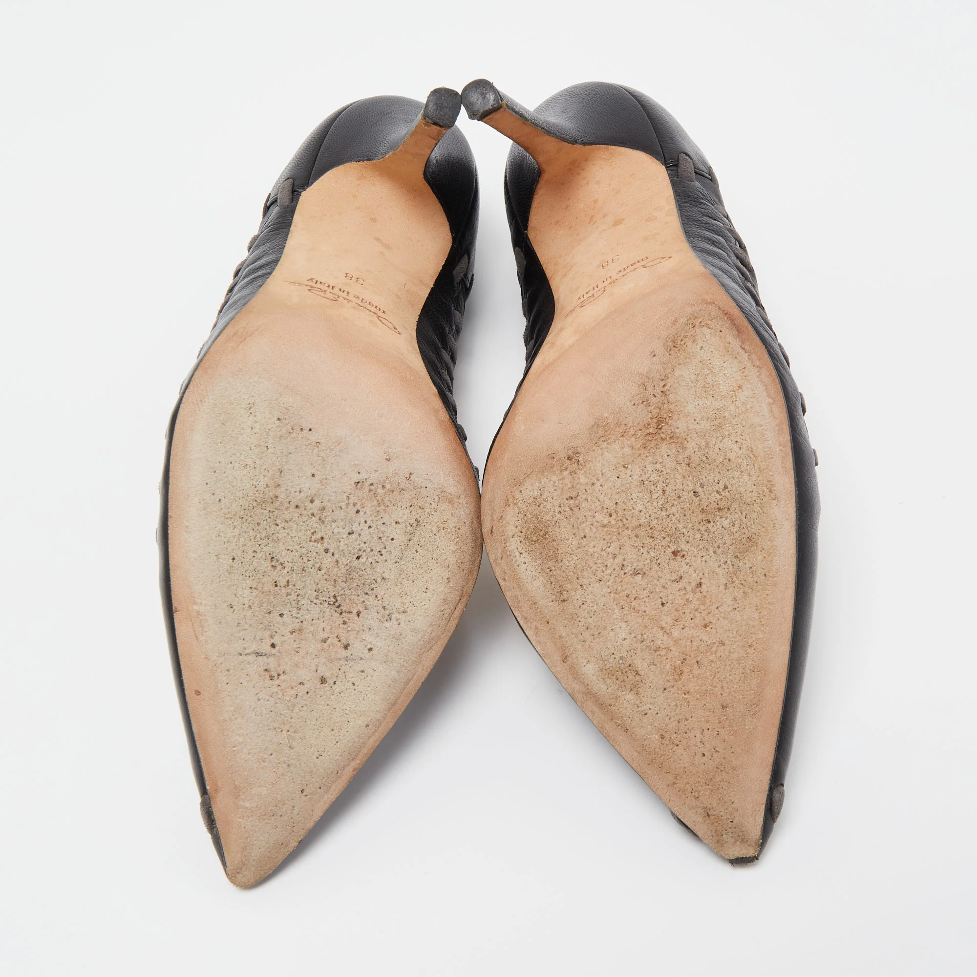 Oscar De La Renta Black Leather Pointed Toe Pumps - Image 6