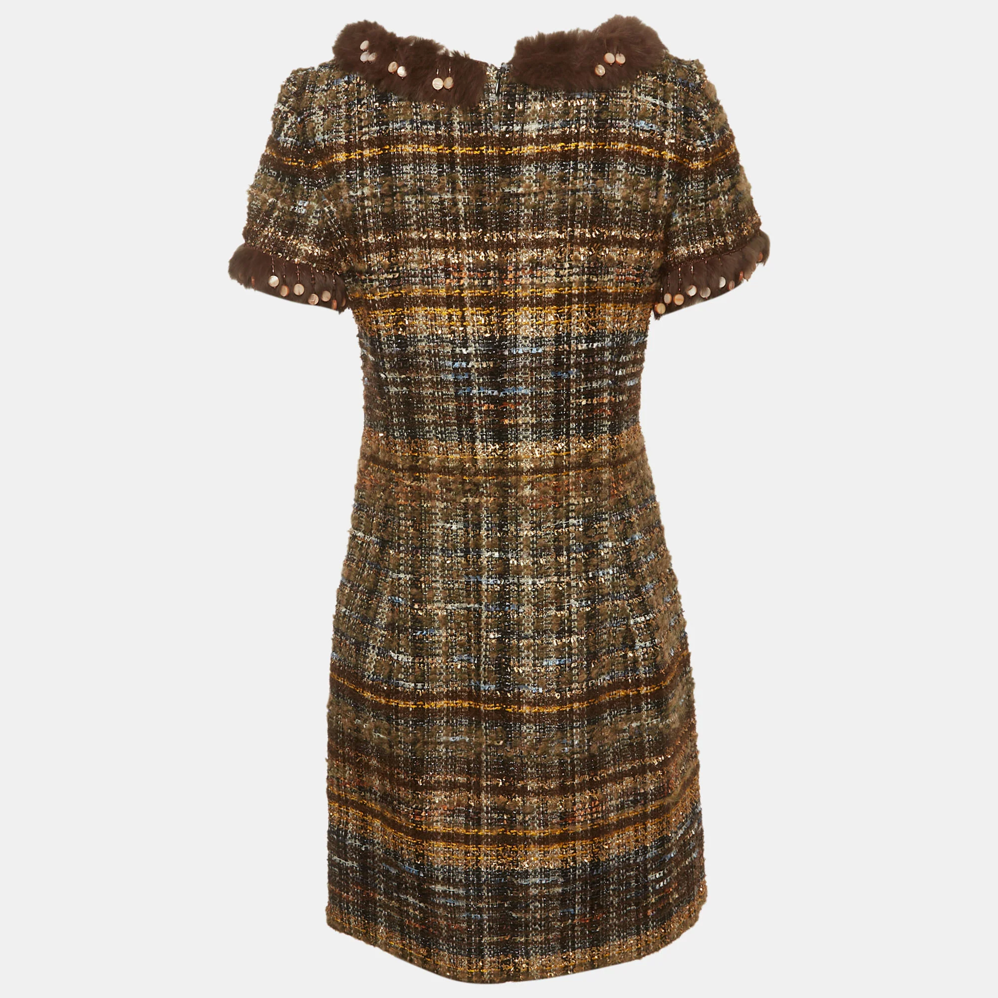 Oscar De La Renta Multicolour Tweed Embellished Mini Dress - Image 3