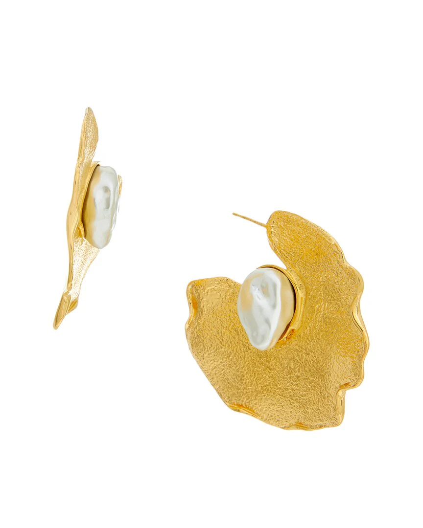 Oscar de la Renta Pearl Lilypad Hoop Earrings - Image 2