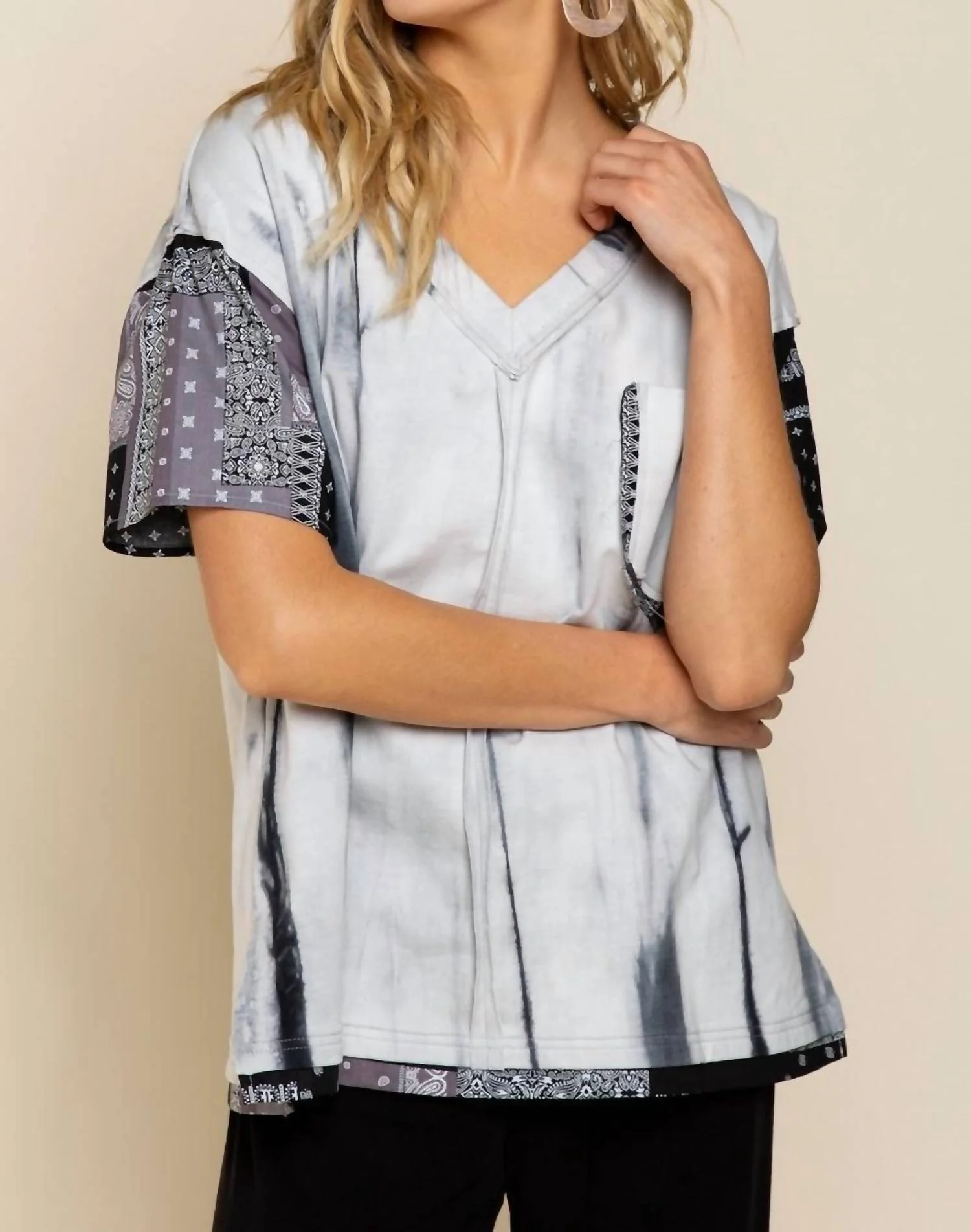 Paisley Pocket Top In Black - Image 2