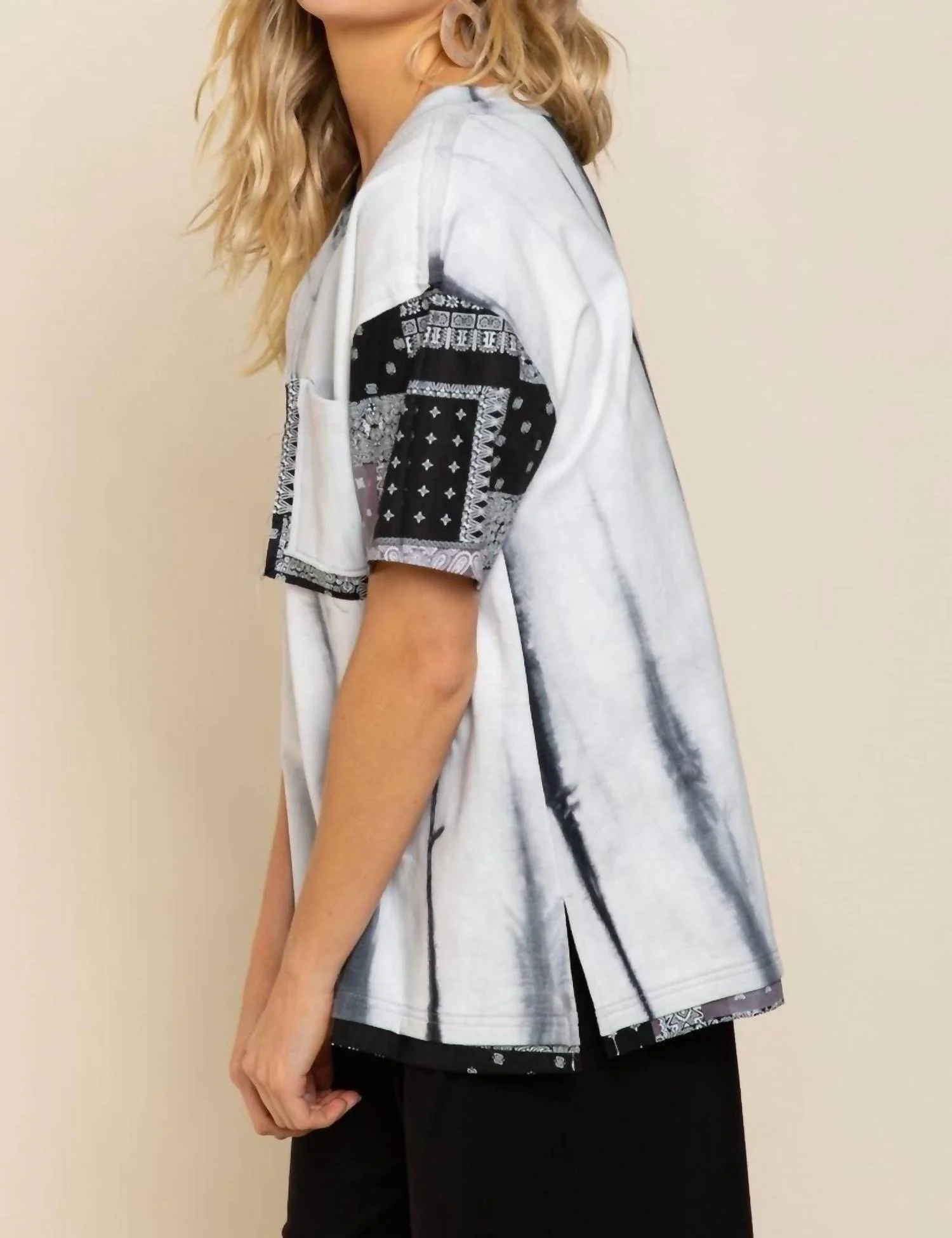 Paisley Pocket Top In Black - Image 4