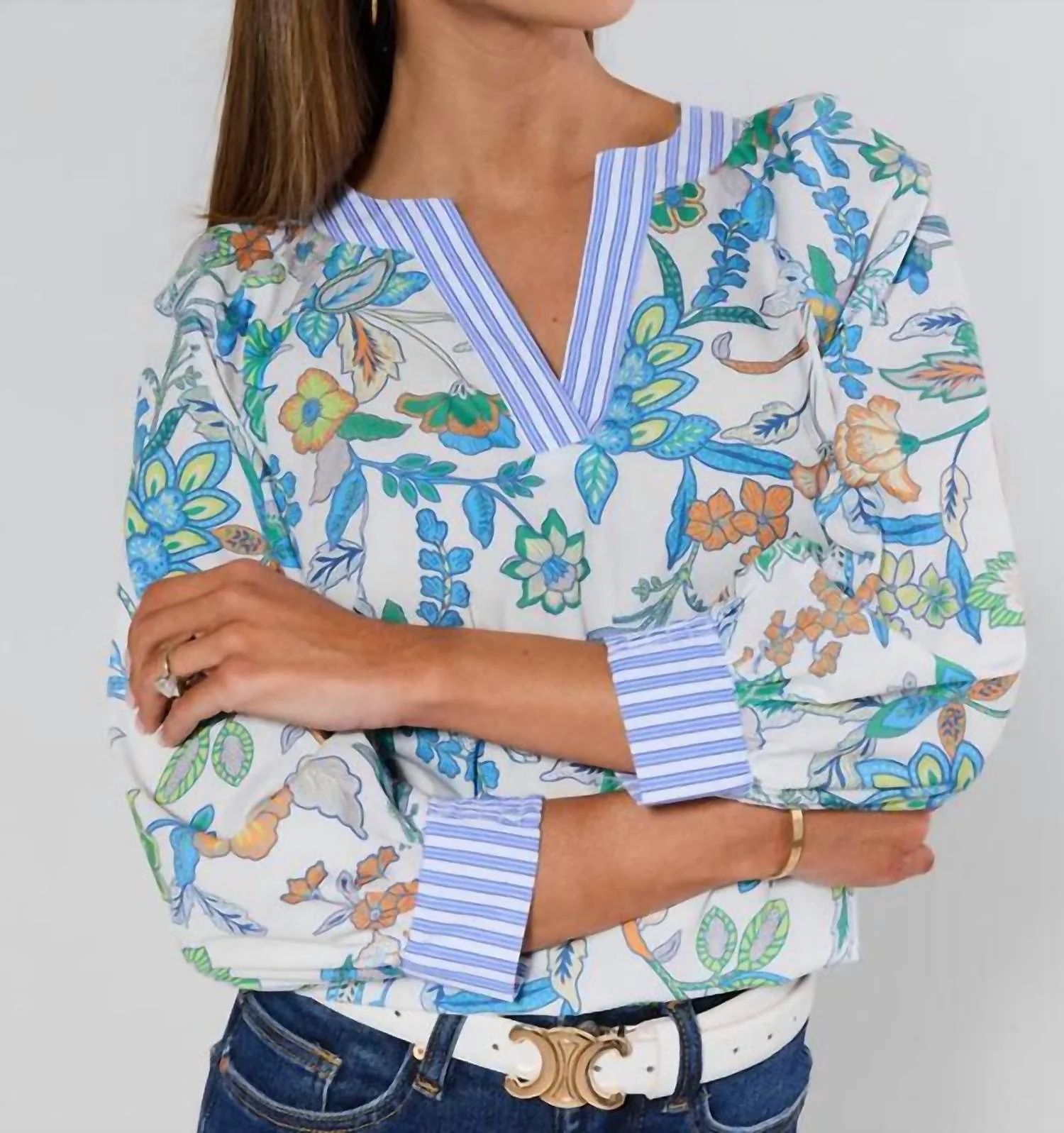 Paisley With Striped Detail Blouse In Multi - Image 3