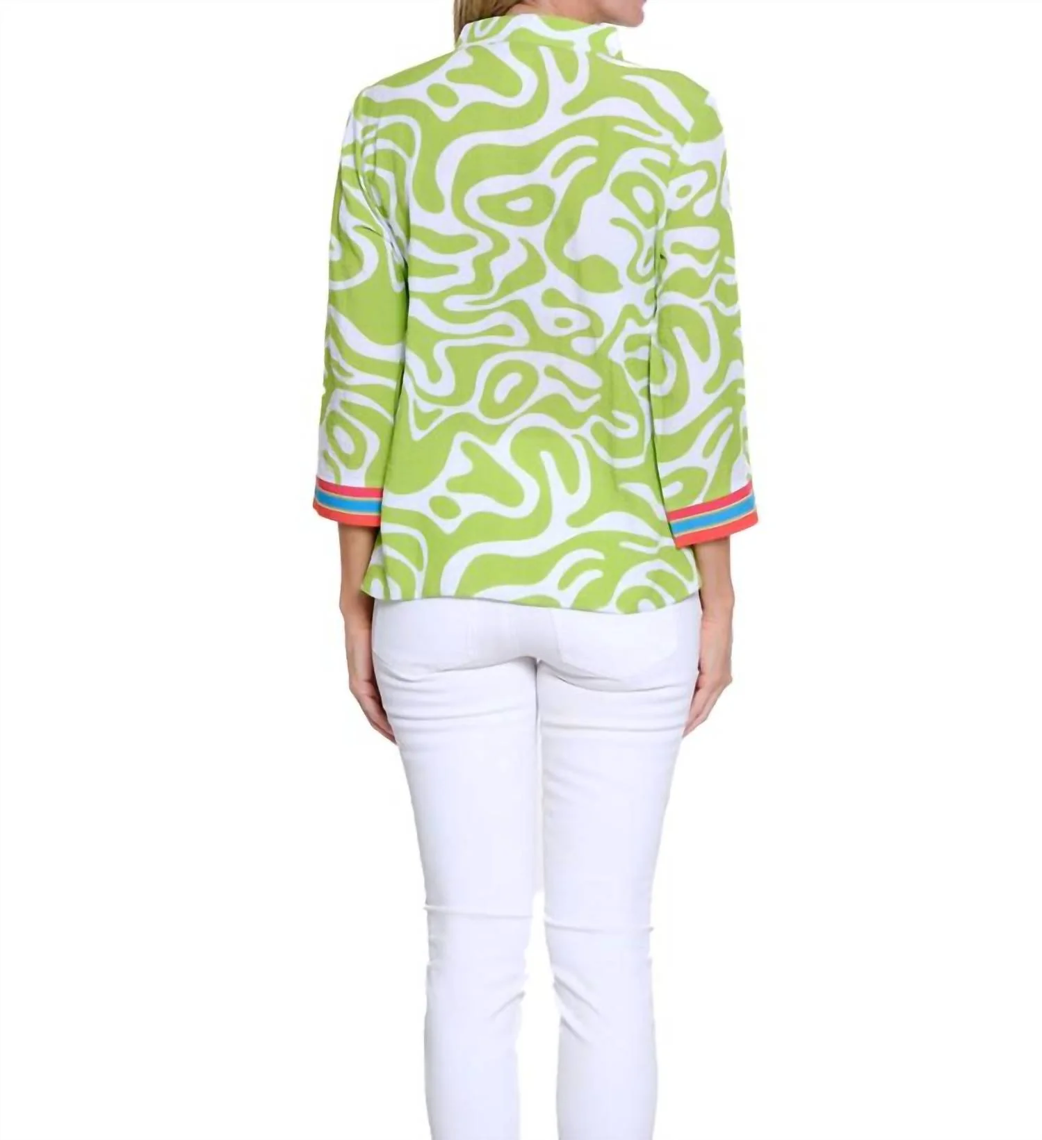 Palm Breeze Notch Neck Top In Multi - Image 3