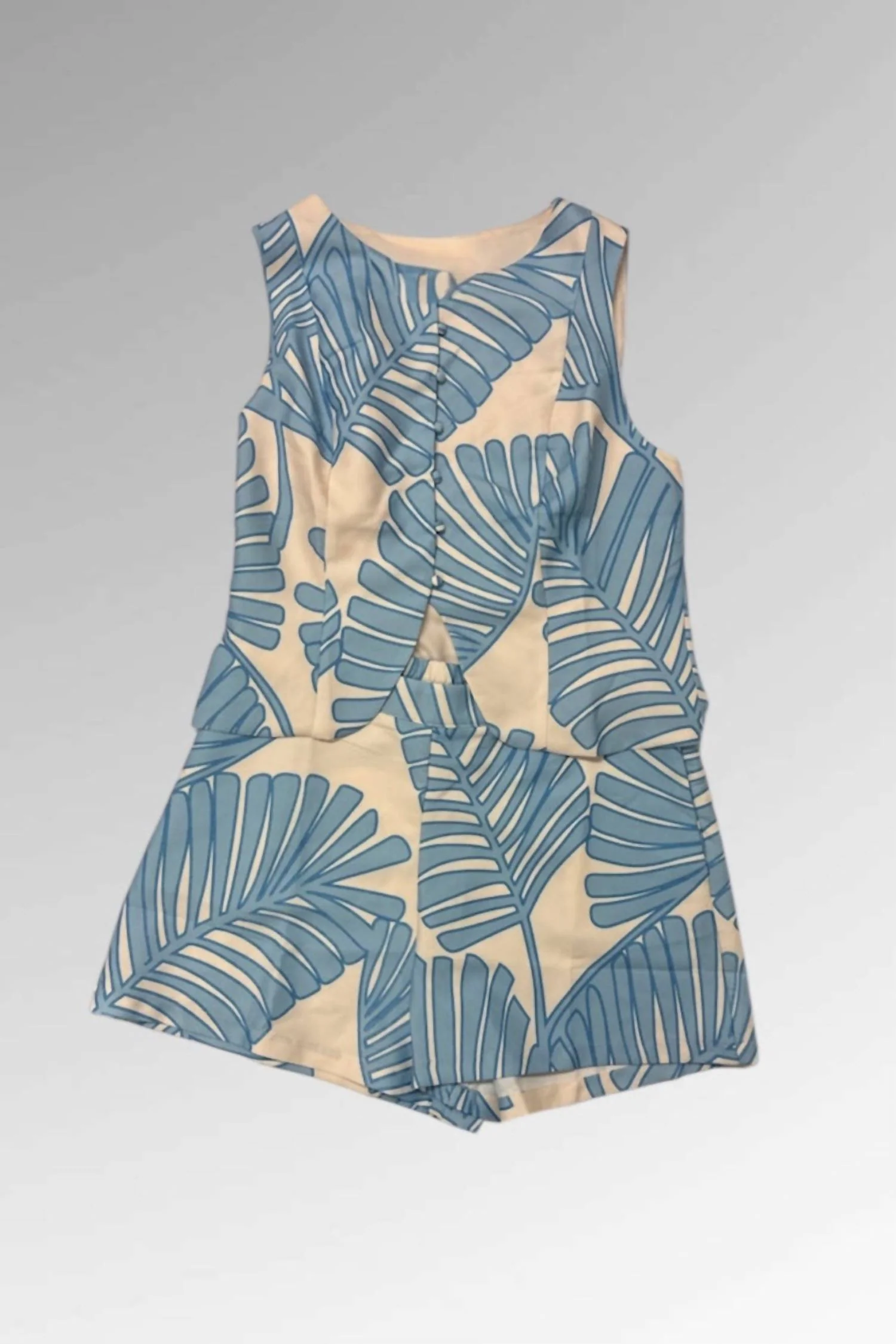 Palm Vest & Shorts Set In Light Blue - Image 2