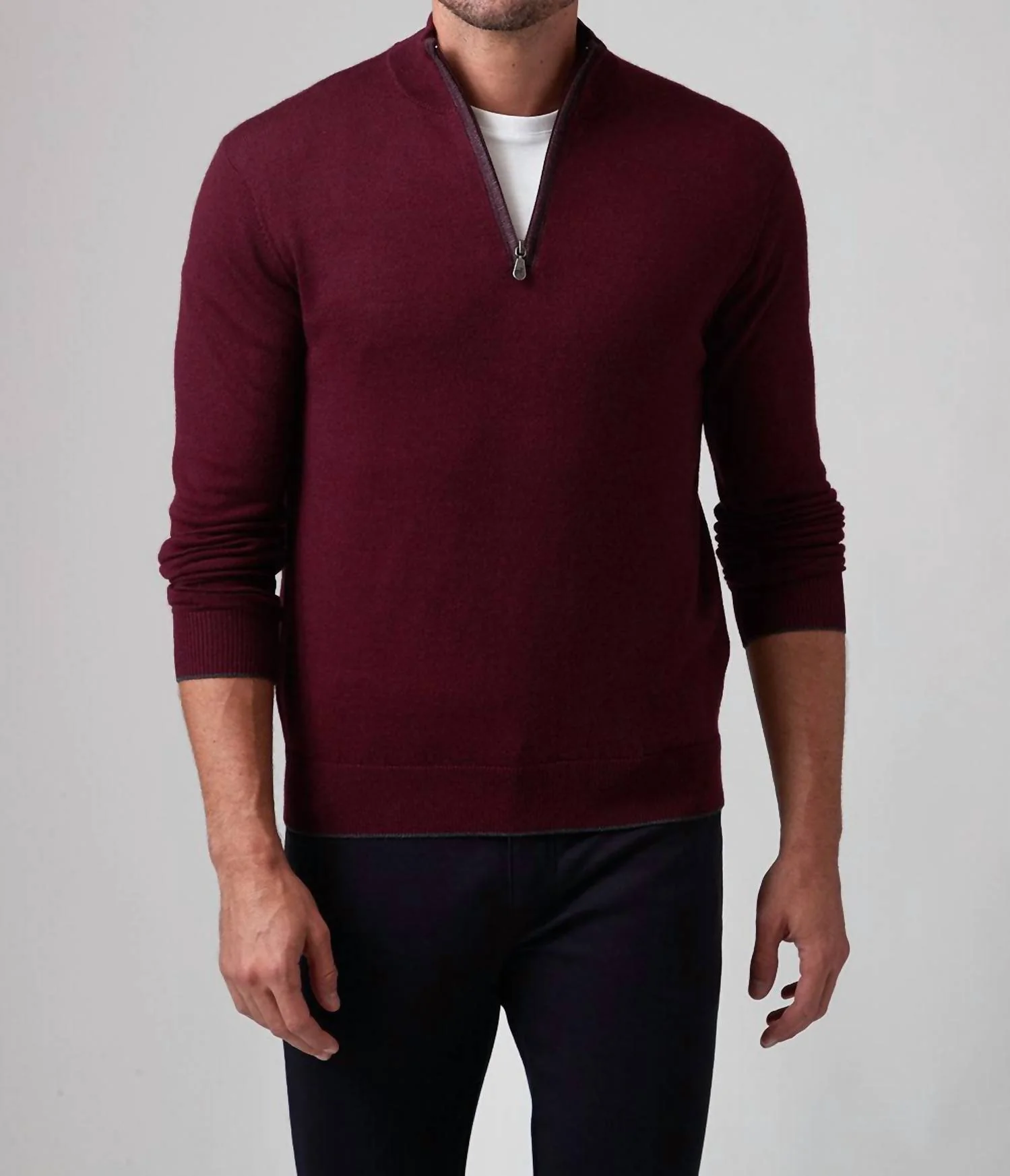 Palmer Mock Zip Sweater In Merlot